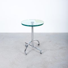 Memphis Table By Shiro Kuramata Sally Glass Chrome Rolling Table, 1987