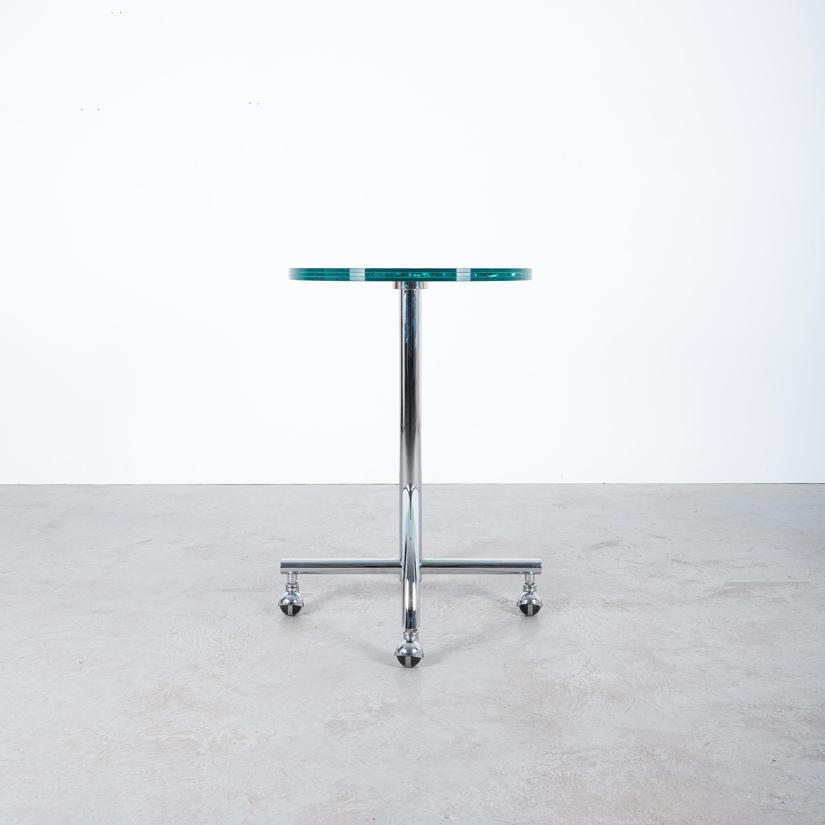 Memphis Table By Shiro Kuramata Sally Glass Chrome Rolling Table, 1987 In Good Condition For Sale In Vienna, AT