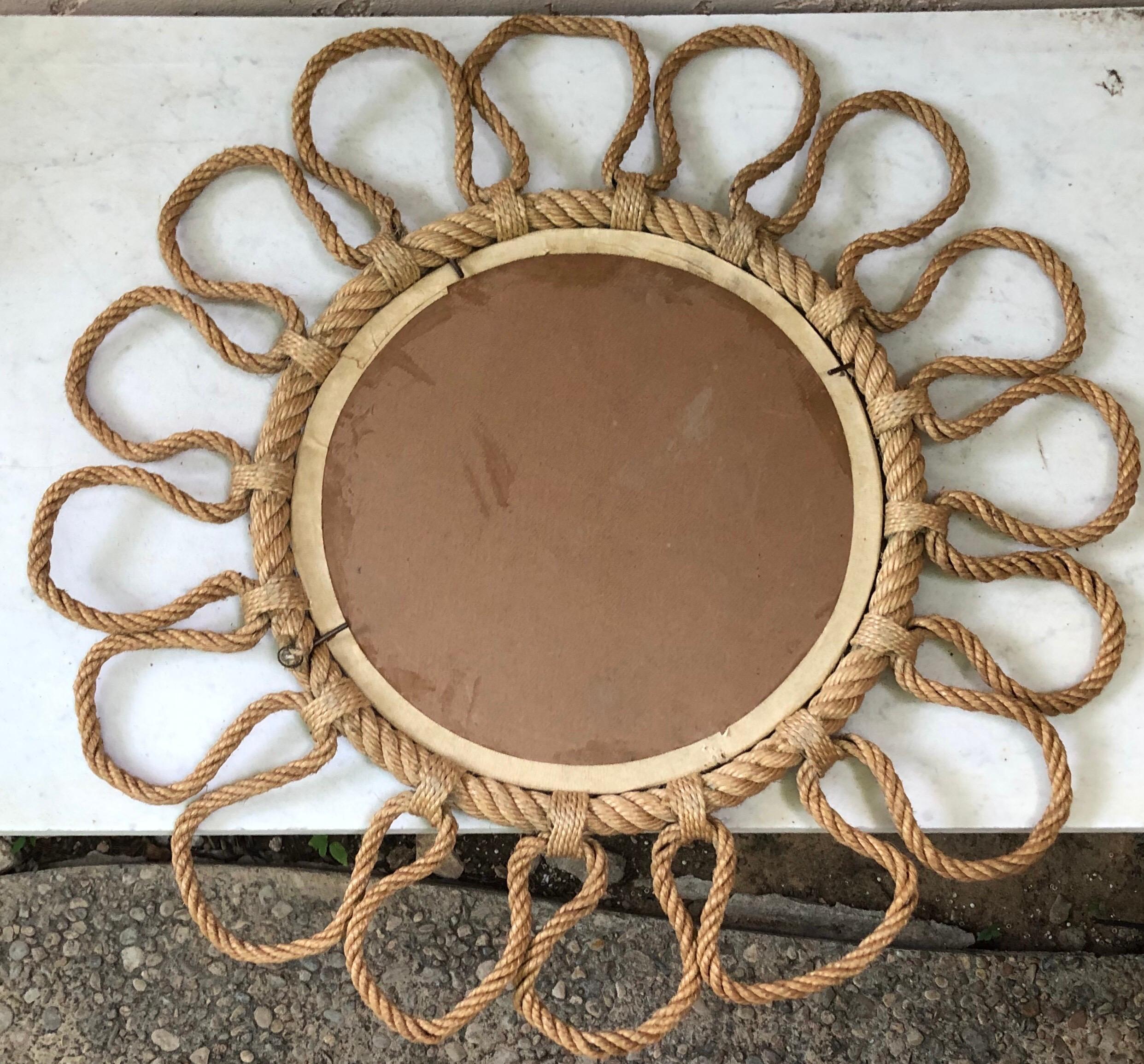 Round Rope Flower Mirror Audoux Minet, circa 1960 In Good Condition In Austin, TX