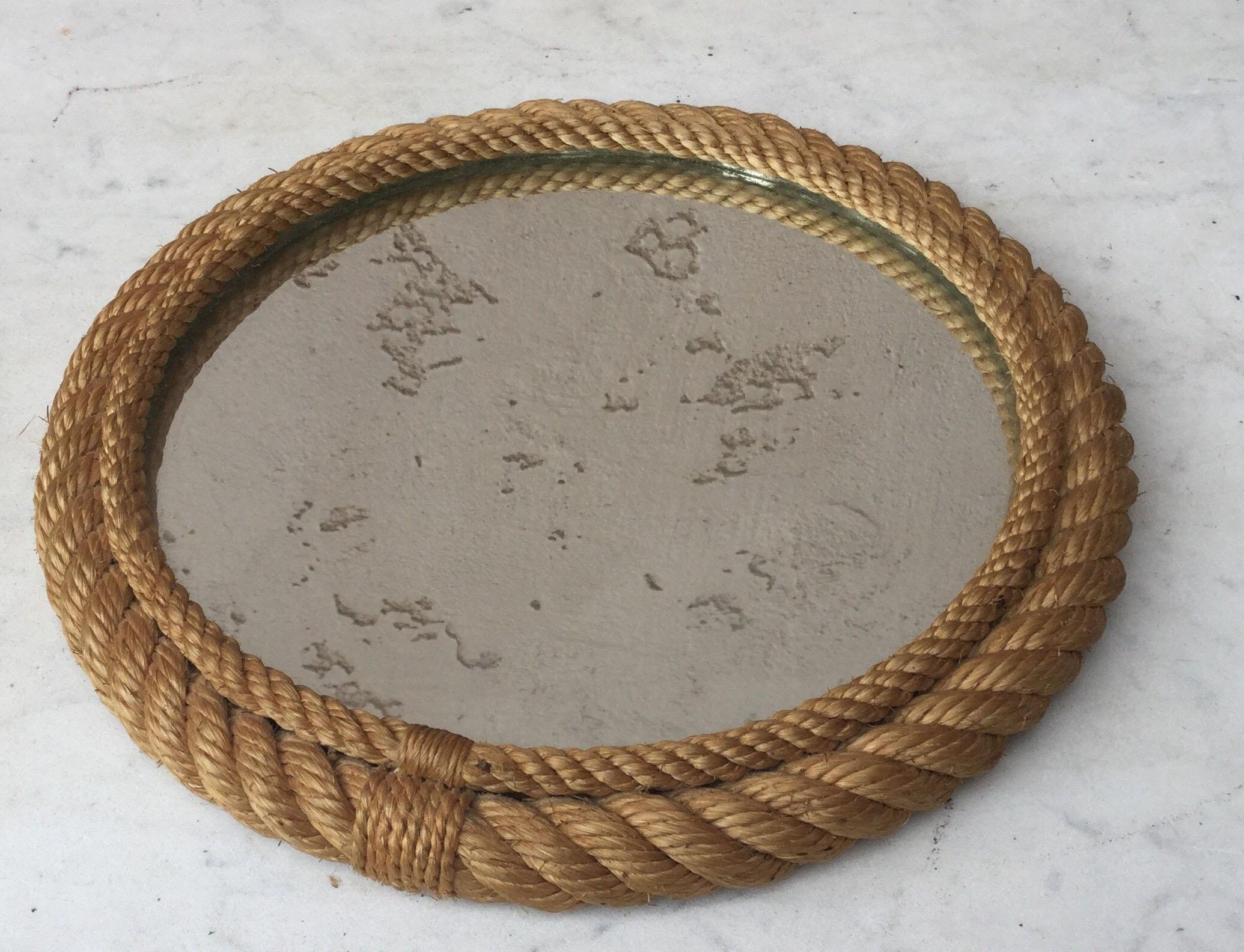 Petite round nautical rope mirror Audoux Minet, circa 1960.