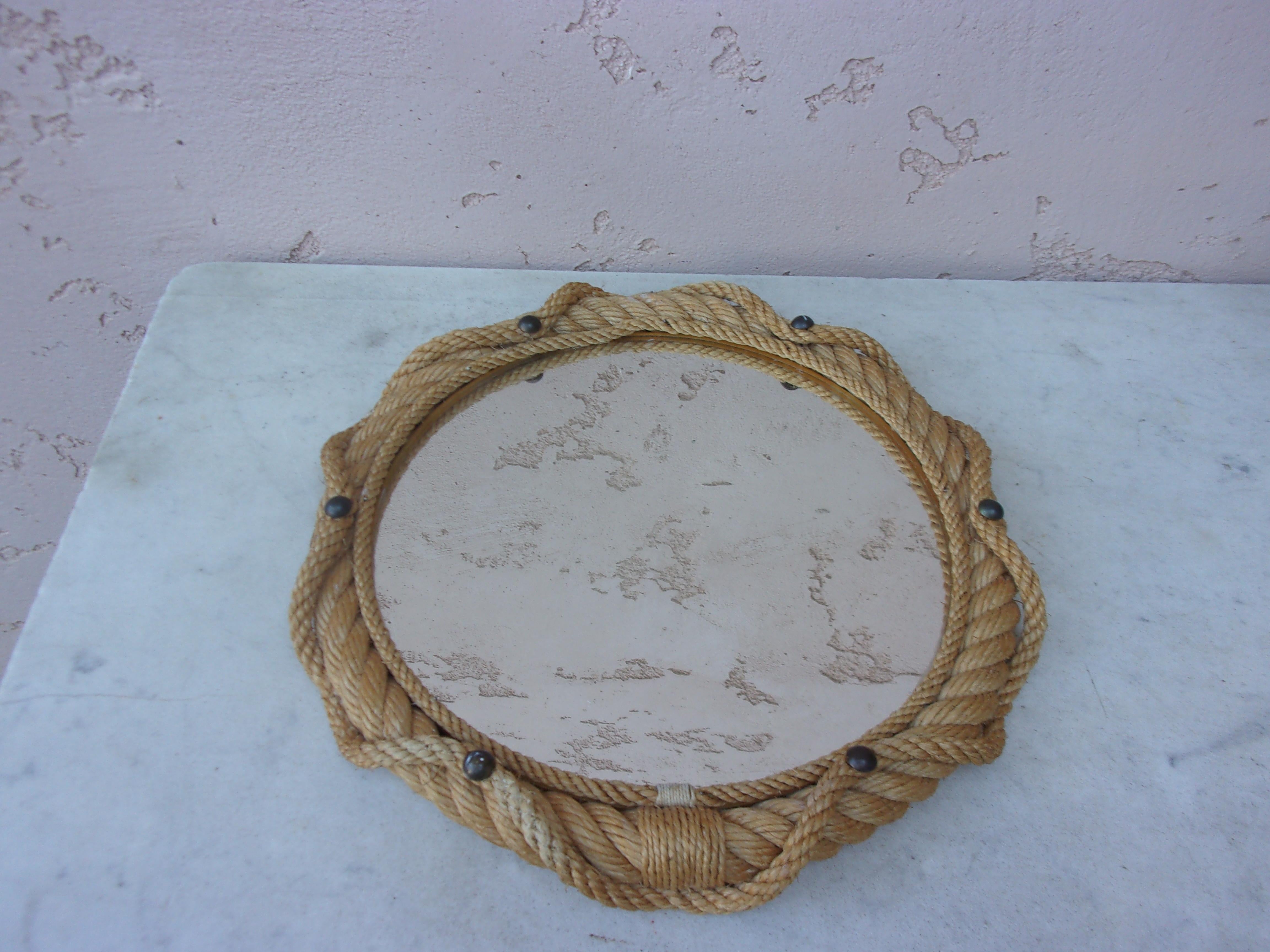 French Round Rope Mirror Adrien Audoux and Frida Minet circa 1960