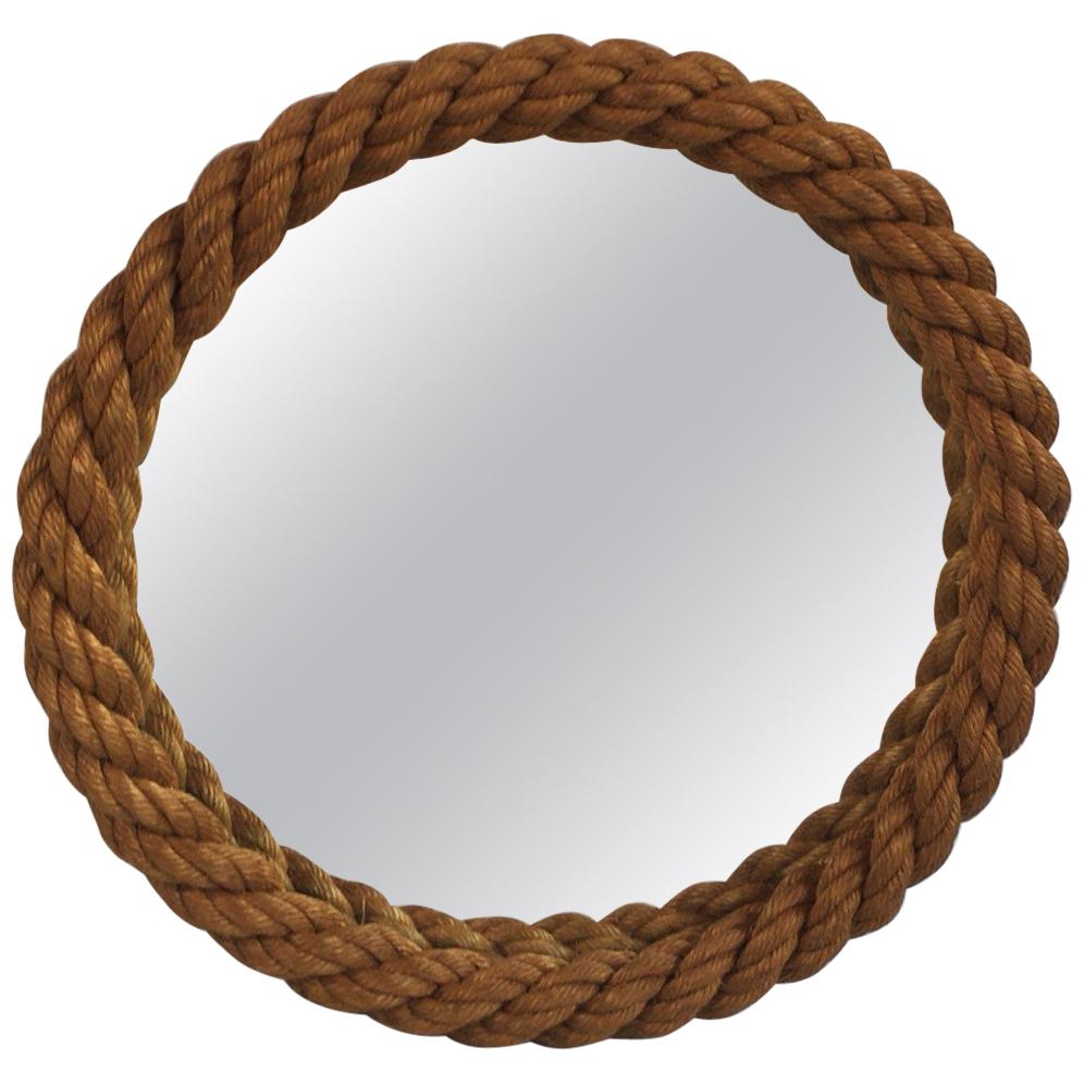 French Round Rope Mirror Audoux Minet, circa 1960