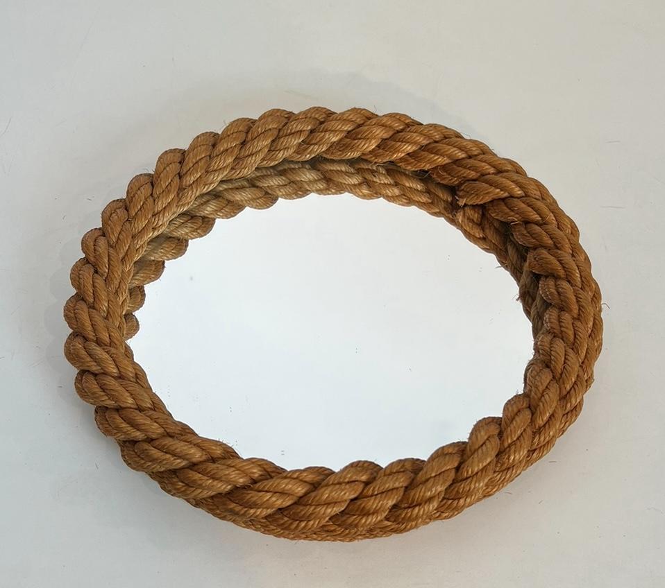 Mid-Century Modern Round Rope Mirror By Audoux Minet For Sale