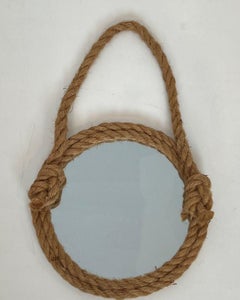Espejo redondo de cuerda al estilo de Audoux Minet, hacia 1970