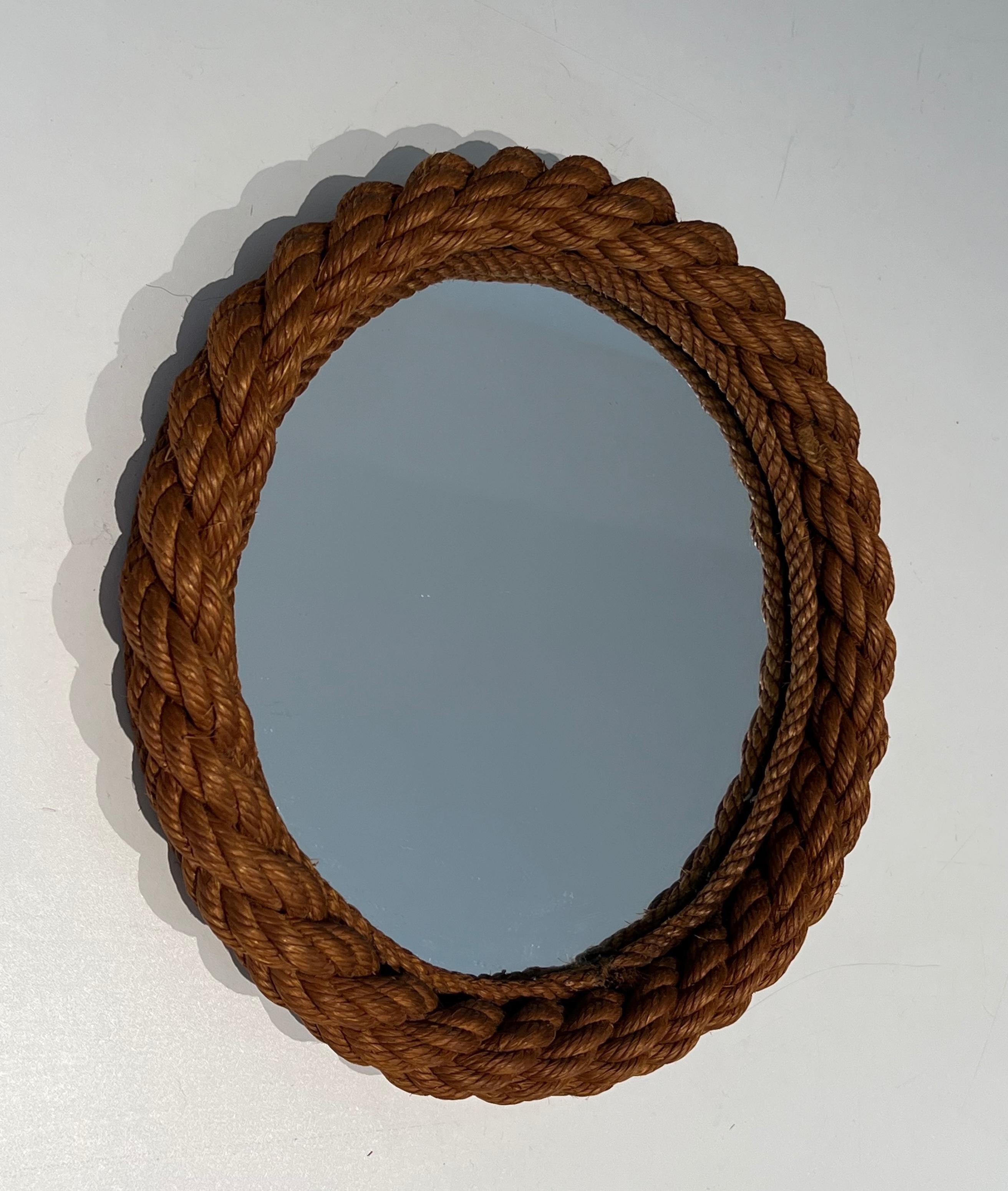 Mid-Century Modern Round Rope Mirror in the Style of Audoux Minet For Sale