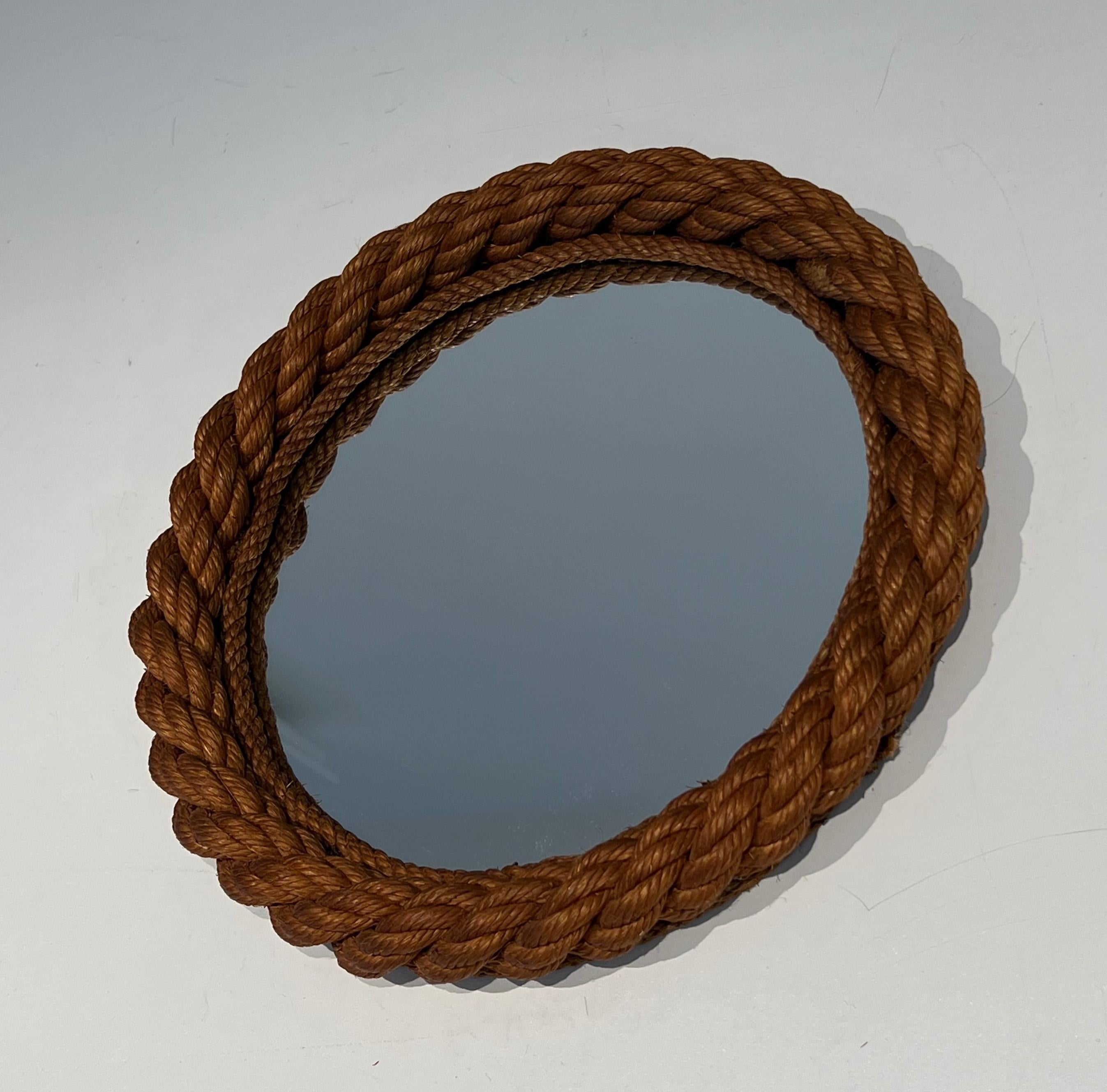 Round Rope Mirror in the Style of Audoux Minet In Good Condition For Sale In Marcq-en-Barœul, Hauts-de-France