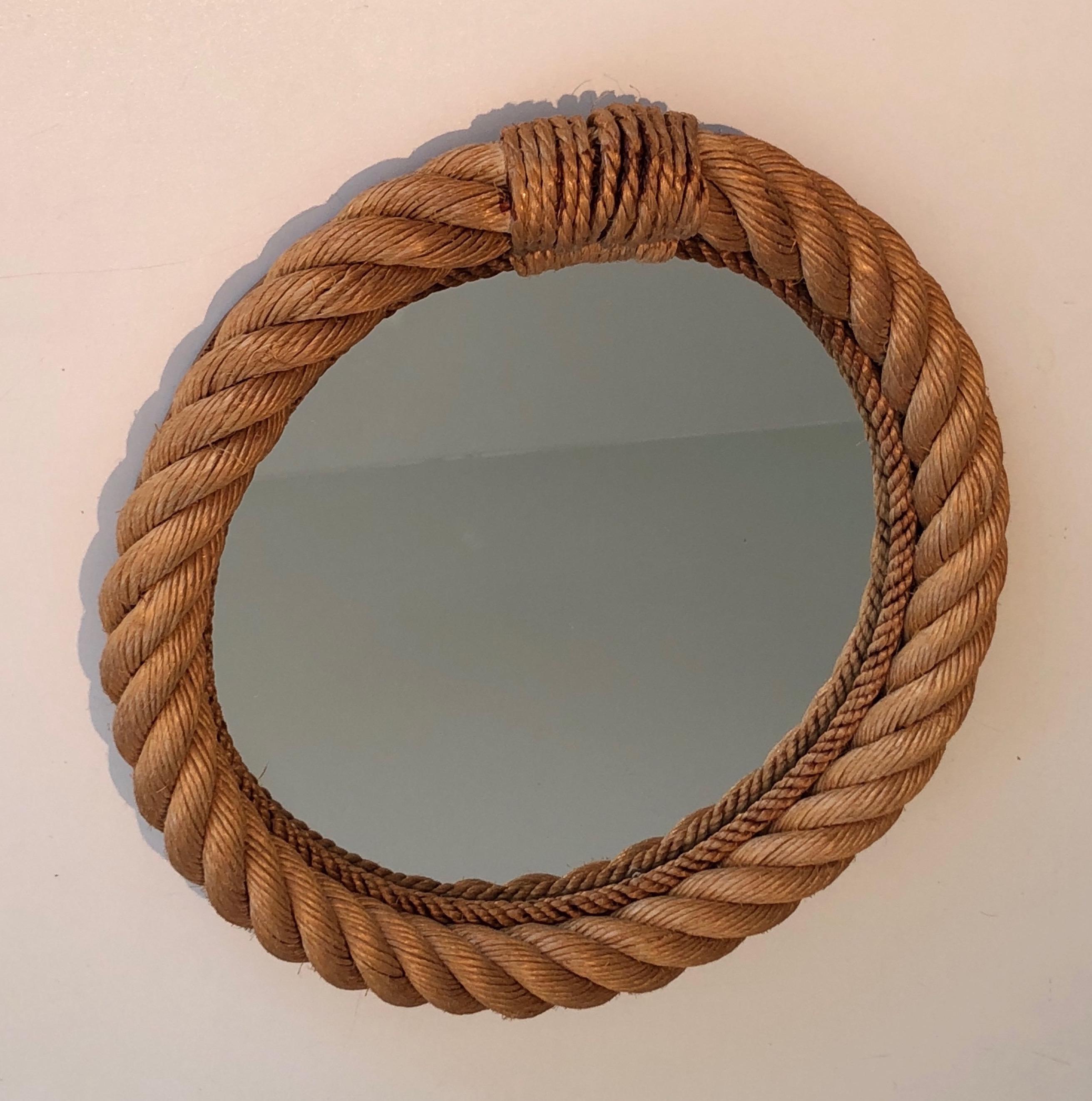 Miroir rond en corde dans le style d'Audoux Minet. Travail en français. Circa 1970 en vente 6