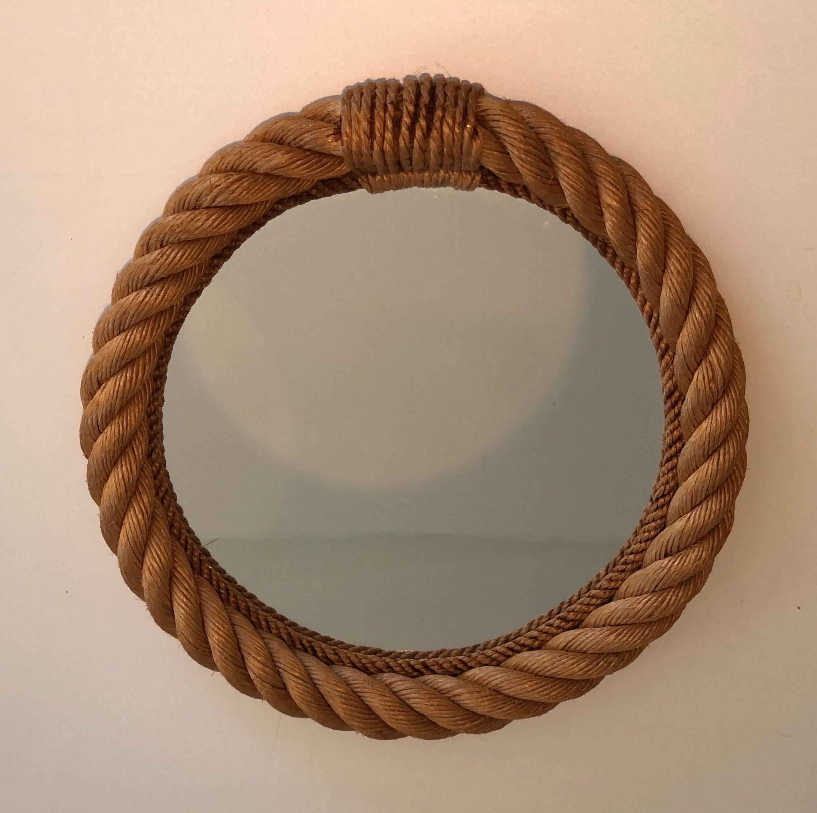 Miroir rond en corde dans le style d'Audoux Minet. Travail en français. Circa 1970 en vente 10
