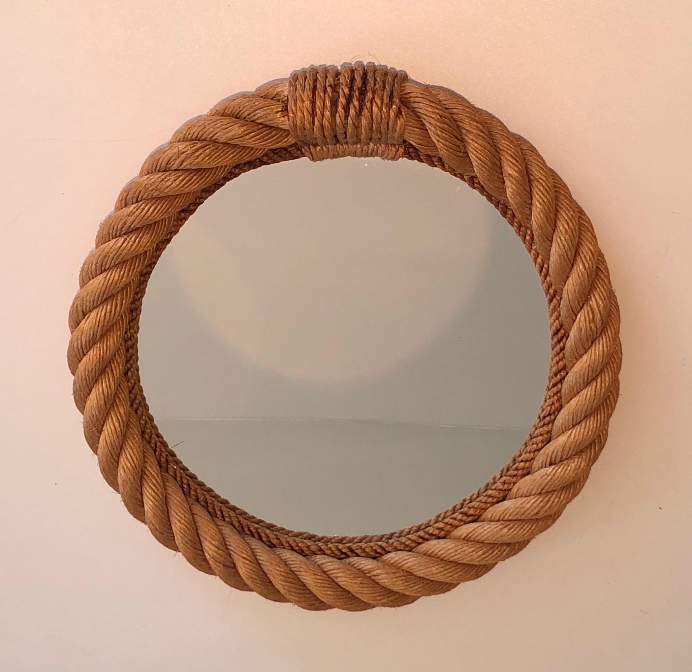 Mid-Century Modern Round Rope Mirror in the Style of Audoux Minet. French Work. Circa 1970 For Sale
