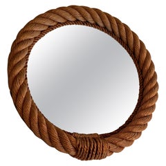 Round Rope Mirror in the Style of Audoux Minet. French Work. Circa 1970