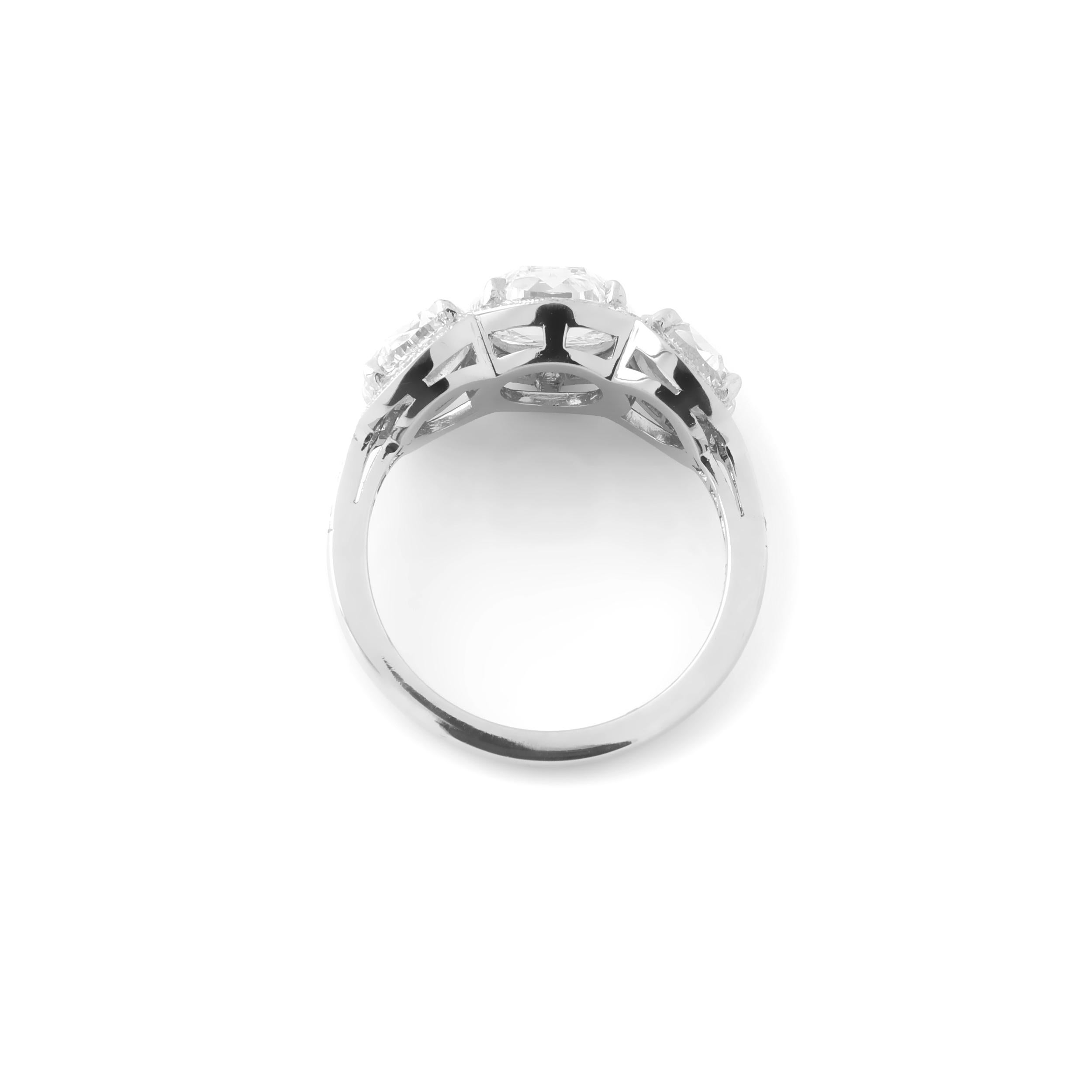 Modern Round Rose Cut Diamond Three Stone Ring, 2.91 Carats For Sale