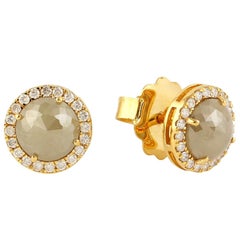 Orecchini a bottone con diamante rotondo taglio rosa “Ice” e diamanti taglio brillante a corona, in oro 18 carati