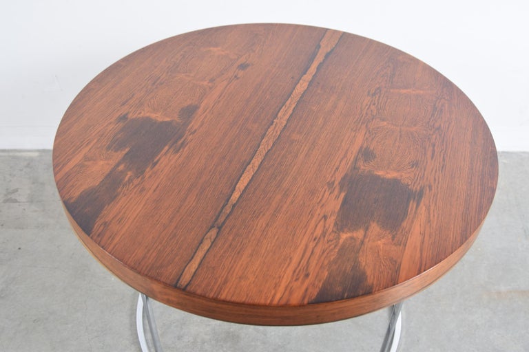 American Round Rosewood and Chrome Lamp Table by Milo Baughman For Sale