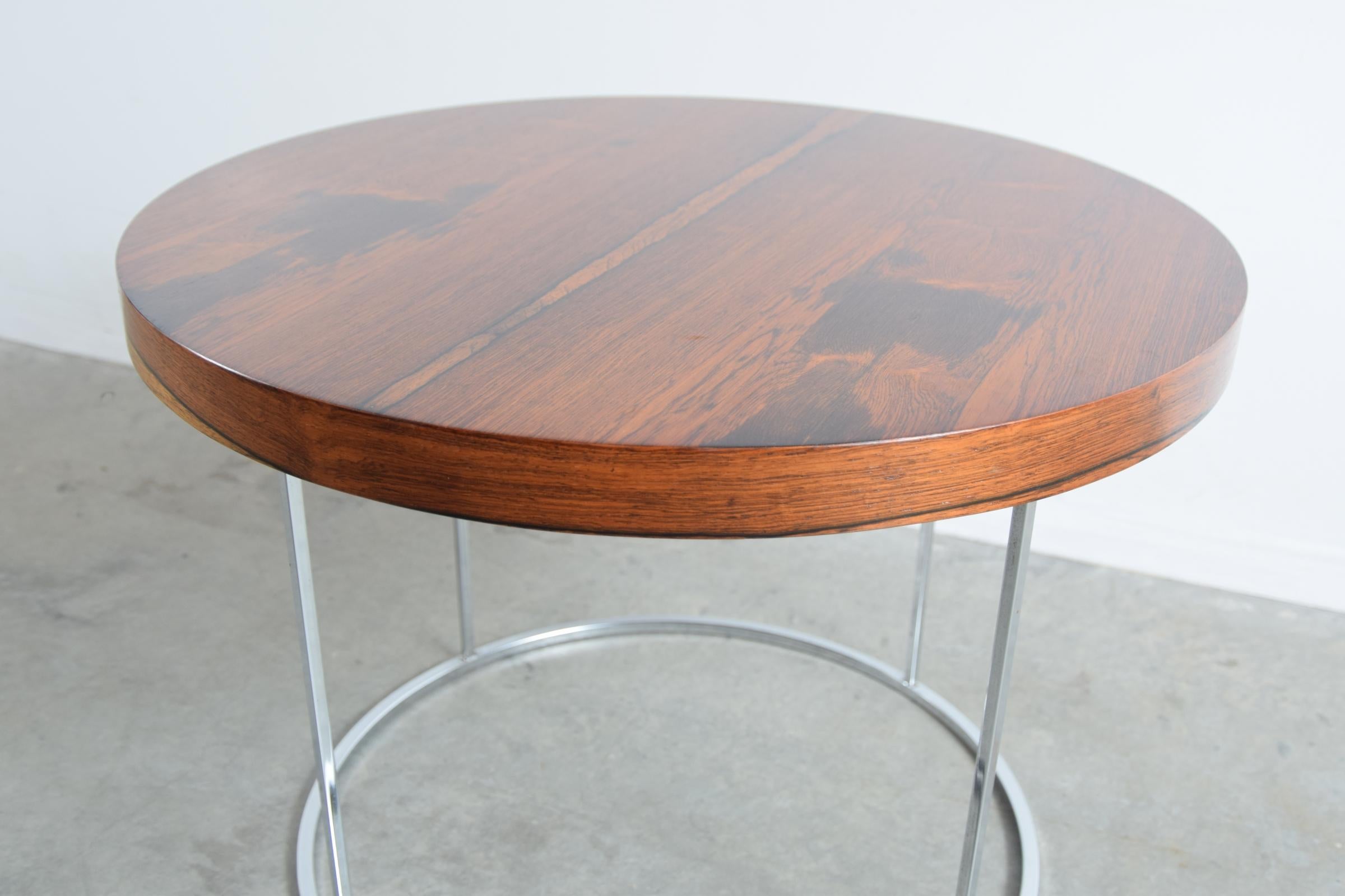 Plated Round Rosewood and Chrome Lamp Table by Milo Baughman