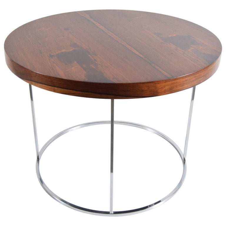 Round Rosewood and Chrome Lamp Table by Milo Baughman For Sale