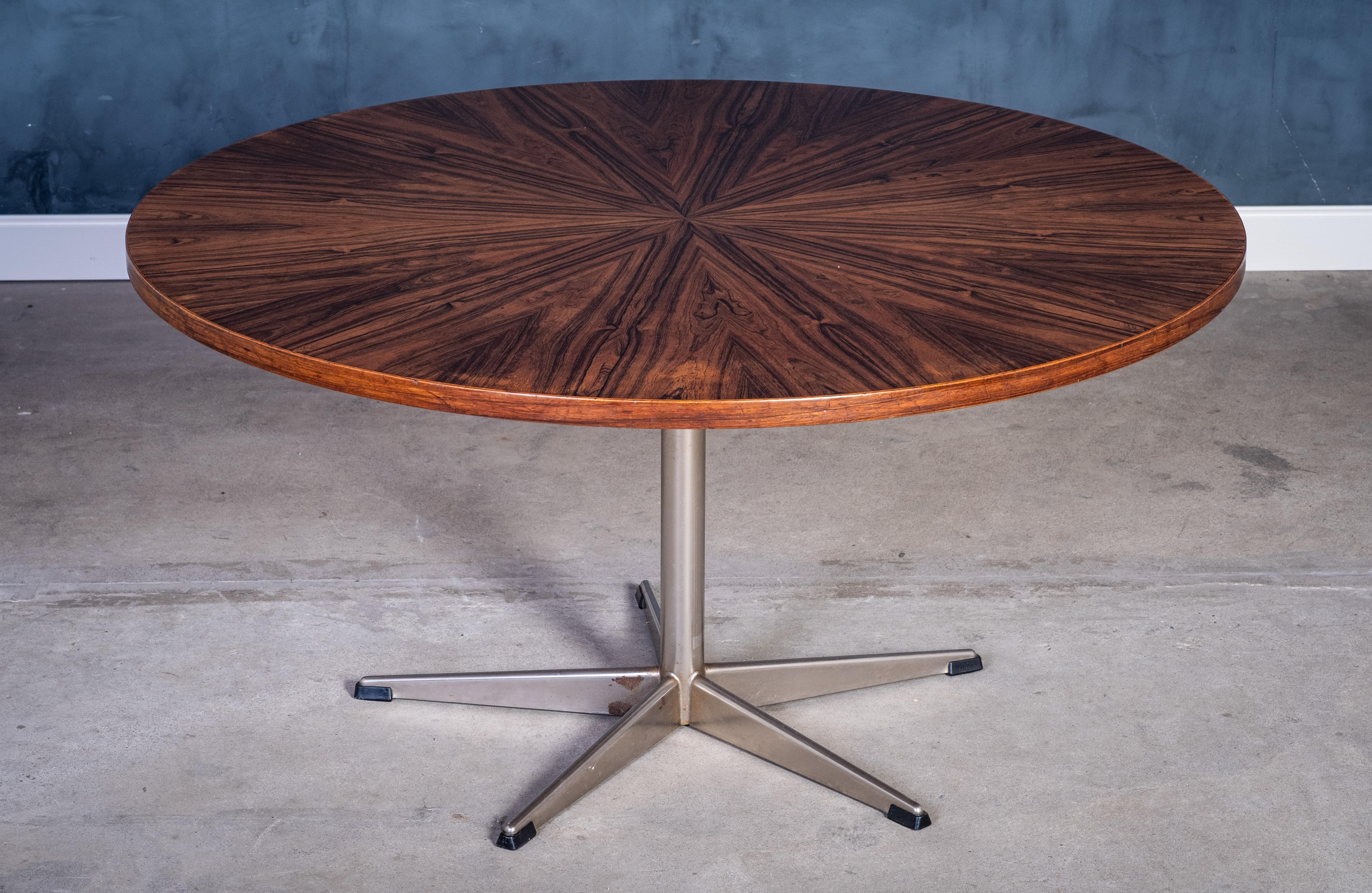 Danish Round Rosewood Coffee Table on Steel Base, Denmark, 1960s For Sale