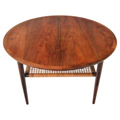 Round Rosewood Coffee Table with Cane Rack