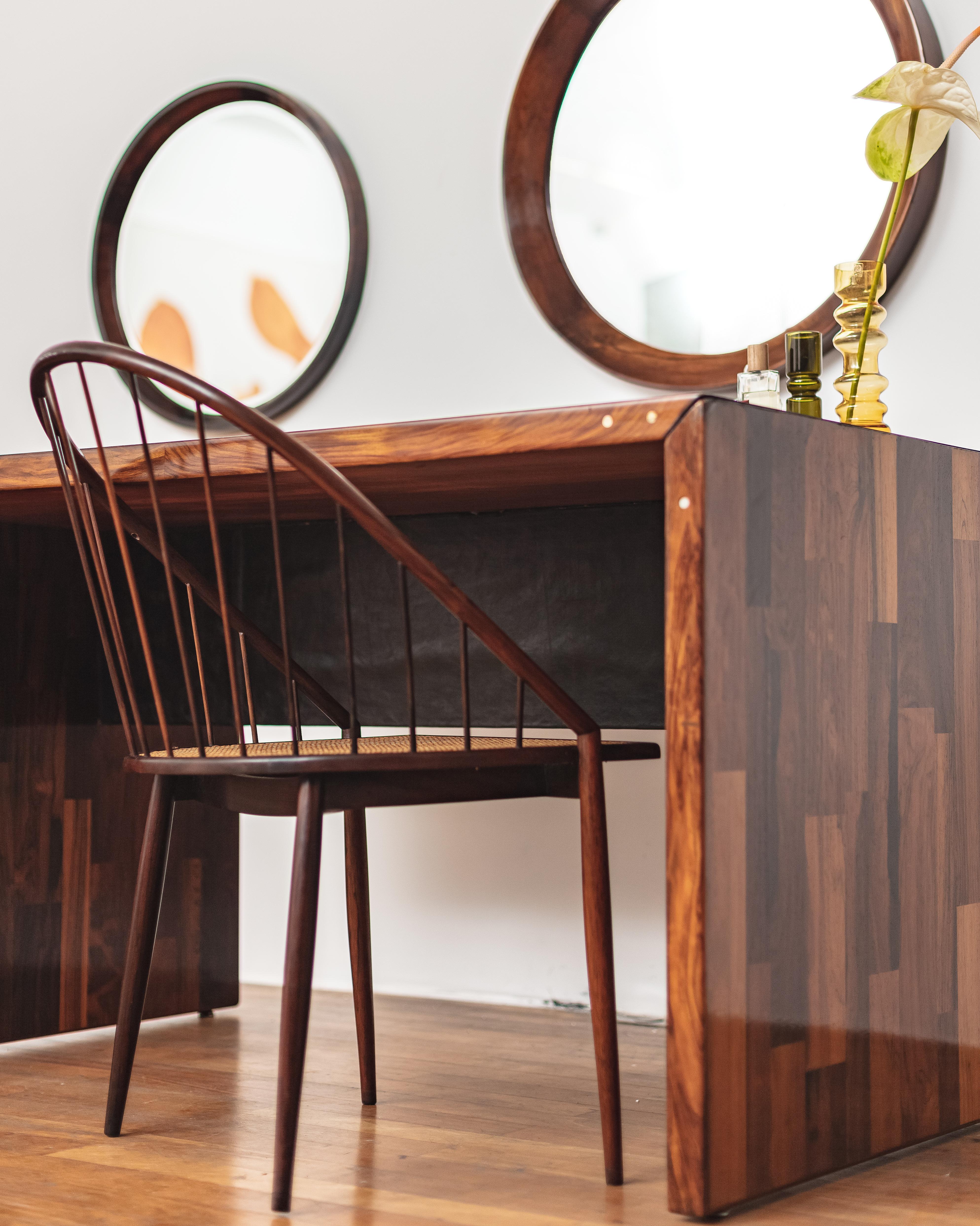 Brazilian Round Rosewood Mirror by Sergio Rodrigues (attributed), 1960s For Sale
