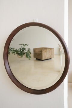 Specchio rotondo in palissandro, design brasiliano del Medioevo, anni '60