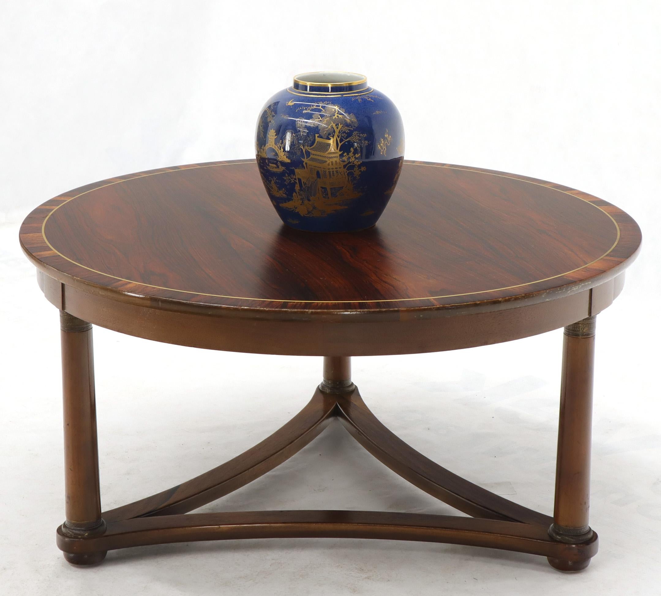 Mid-Century Modern Round Rosewood Neoclassical Rosewood Banded Top Coffee Center Table For Sale
