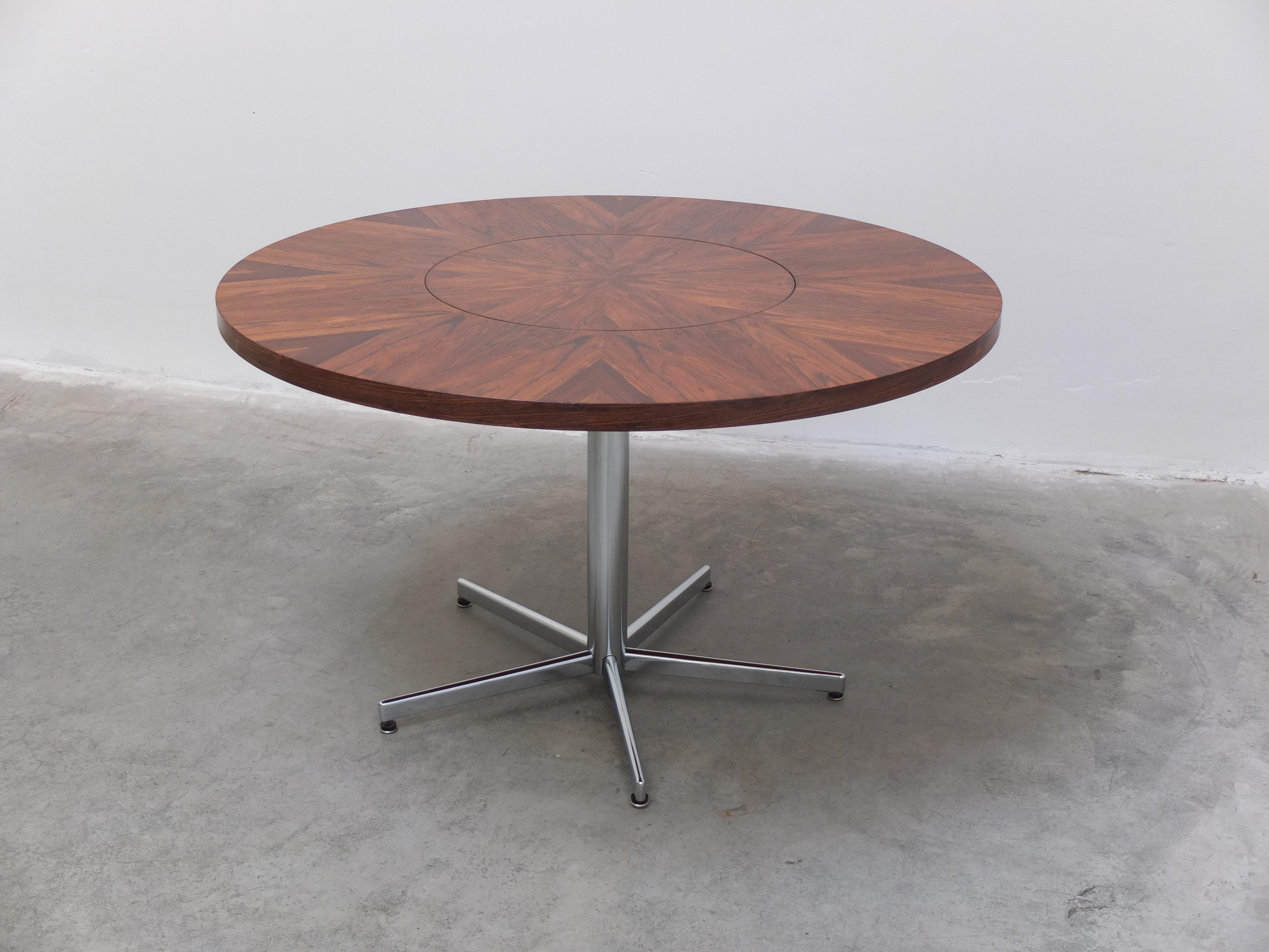 Round Rosewood Table with Rotating Center by EMÜ Germany, 1960s In Good Condition In Antwerpen, VAN