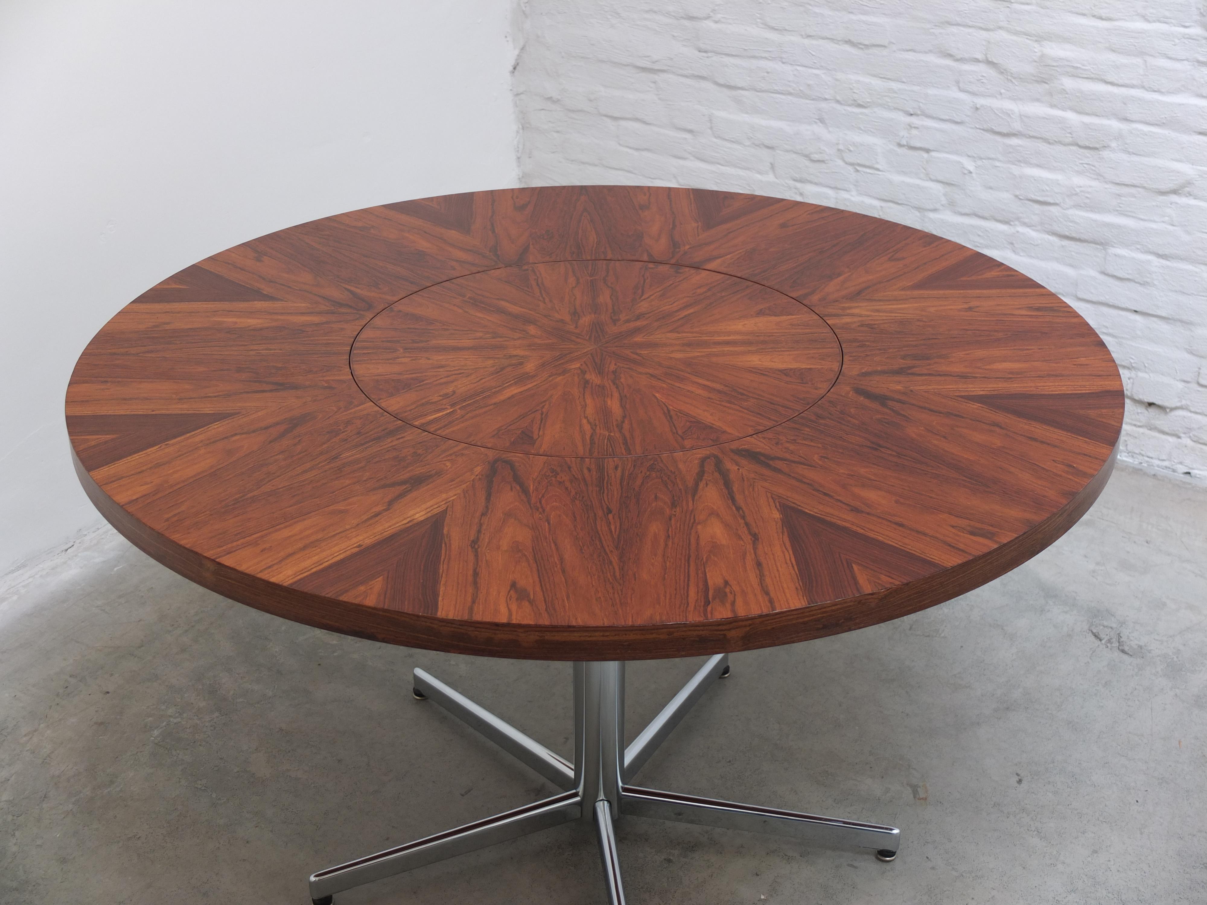 Metal Round Rosewood Table with Rotating Center by EMÜ Germany, 1960s