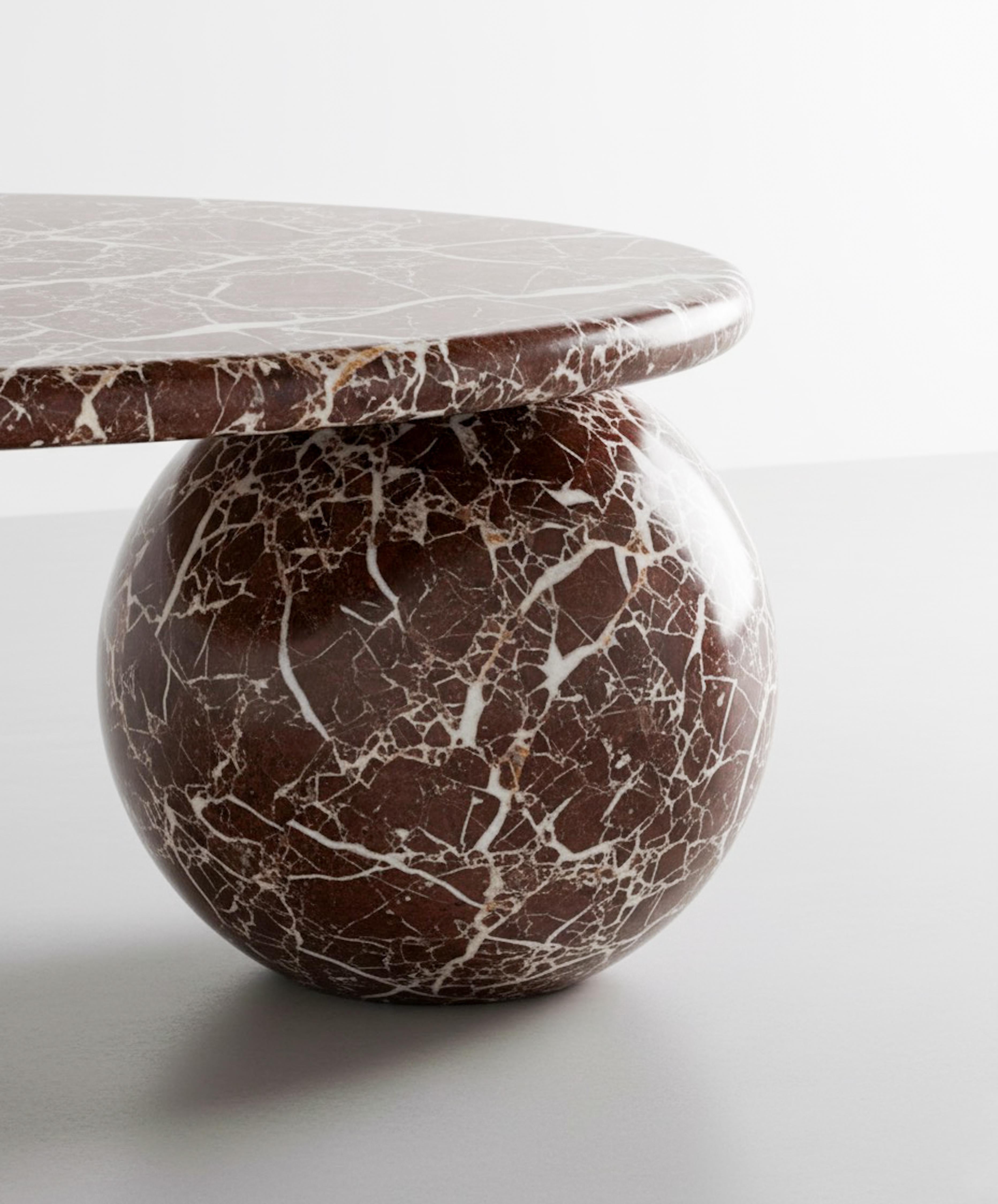 Modern Round Rosso Levanto Marble Coffee Table - Red Marble Center Table For Sale