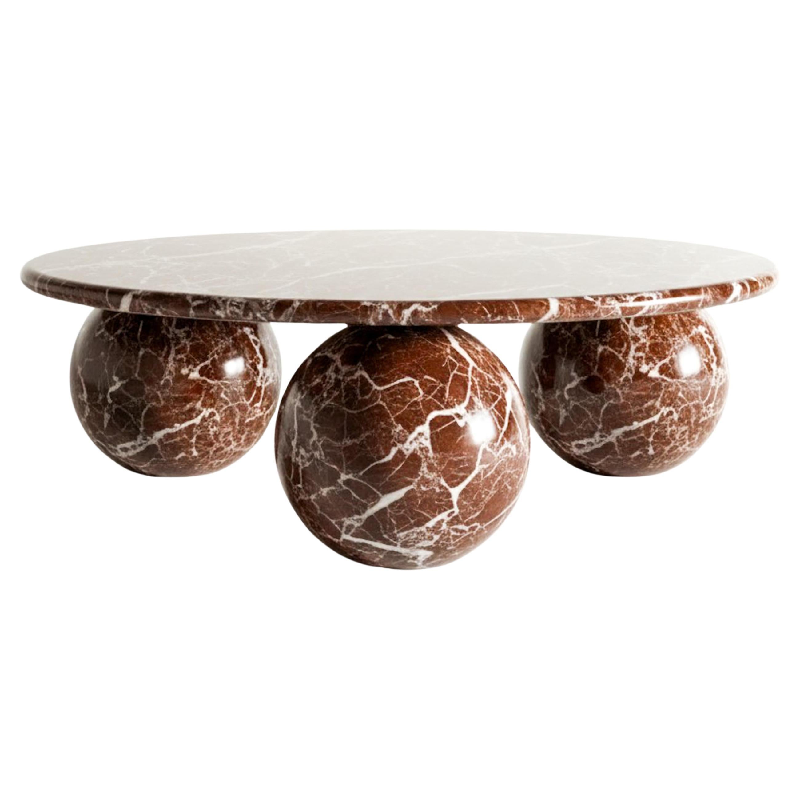Round Rosso Levanto Marble Coffee Table - Red Marble Center Table For Sale