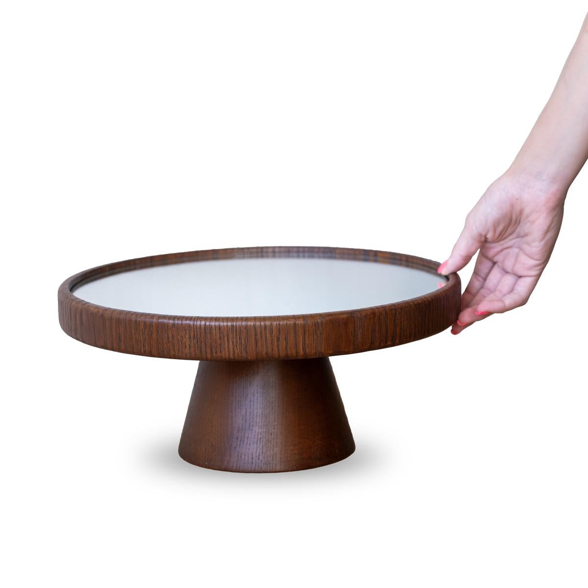 Hand-Crafted Round Rotating Wooden Serving Tray For Sale