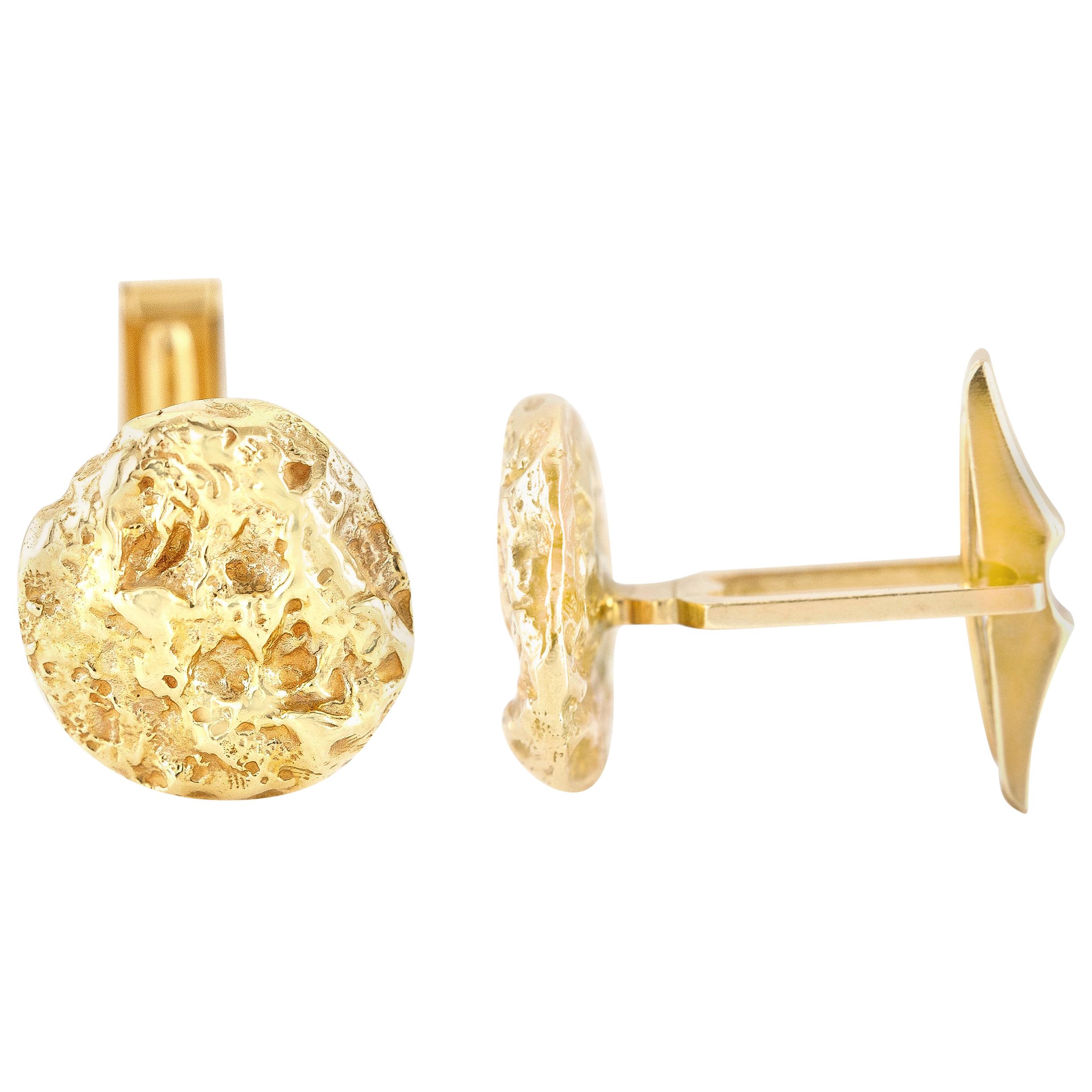 Round Rough Gold Cufflinks