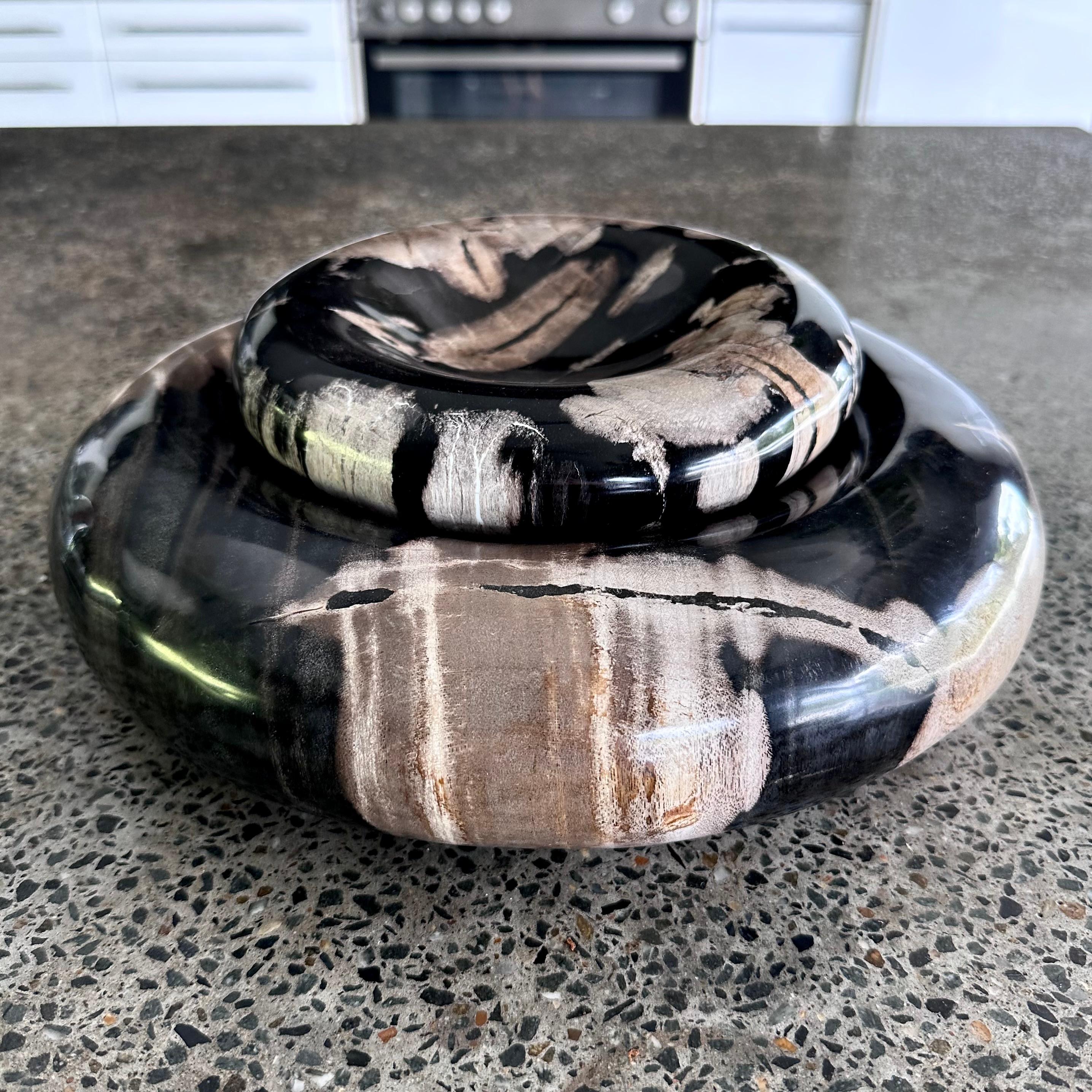 Organic Modern Round & Round • Hand Carved Petrified Wood Bowls by Odditi For Sale