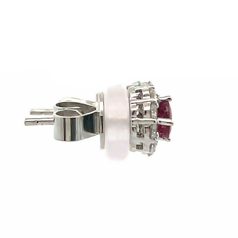 Women's Round Ruby 0.77 CT & Round Diamond Earrings 0.45 CT 18K White Gold For Sale
