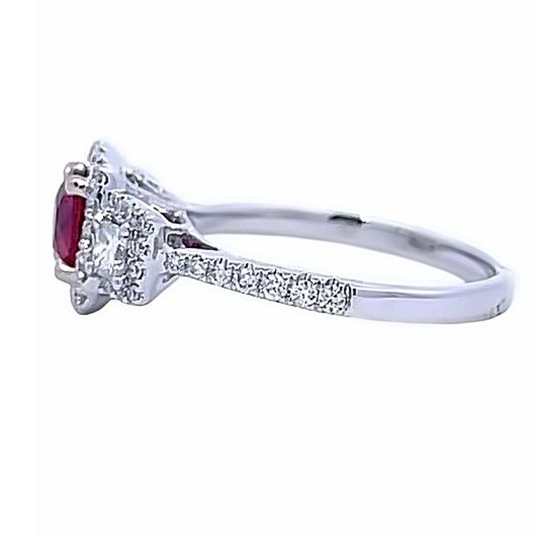 Modern Round Ruby 1.26ct Gia Round & Cushion Diamonds 0.78ct in 18k White Diamond Ring For Sale
