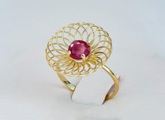Round Ruby 14k Gold Ring, Ruby Engagement Ring