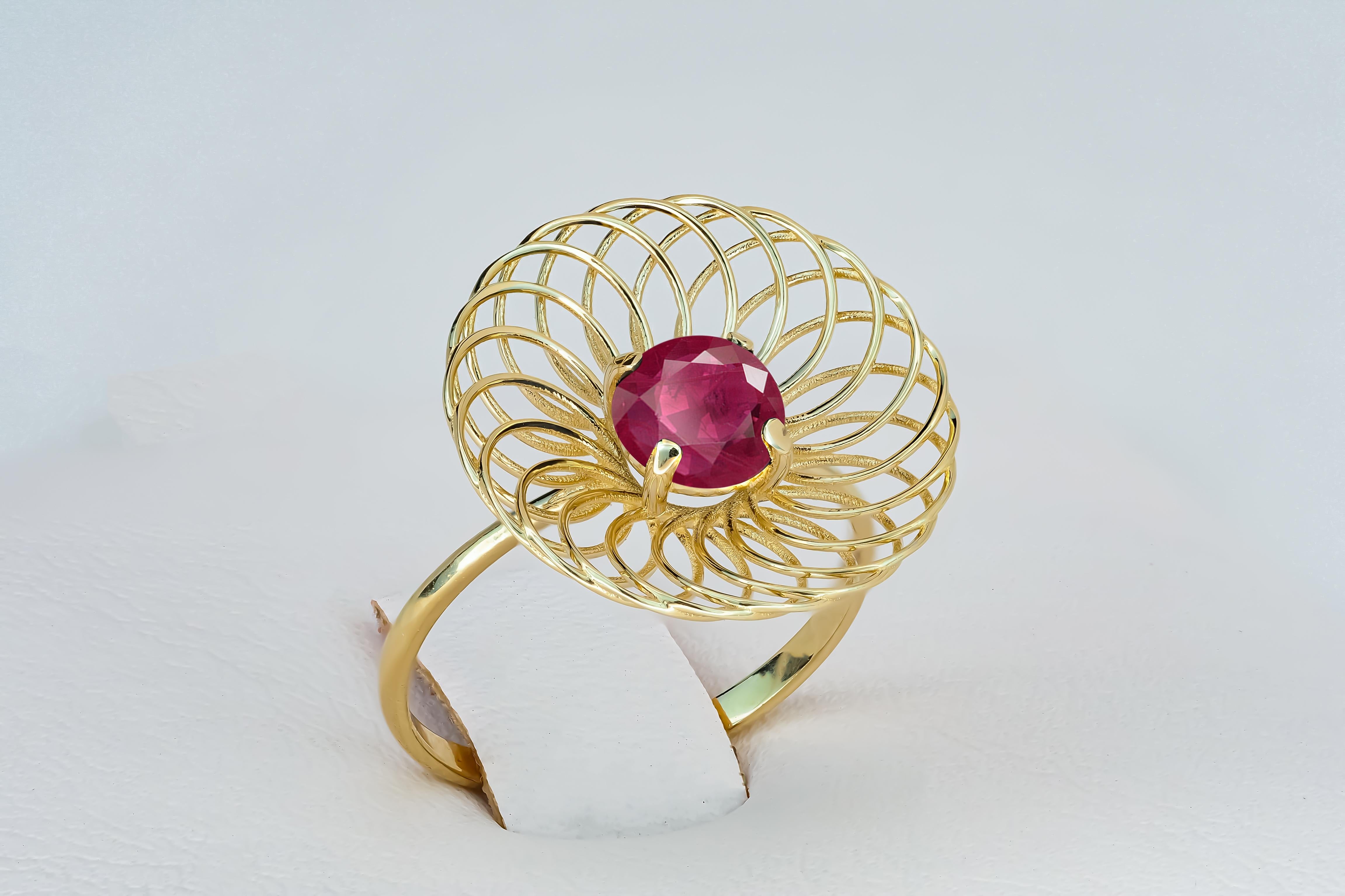 En vente :  Bague de fiançailles en or 14 carats avec rubis rond 3