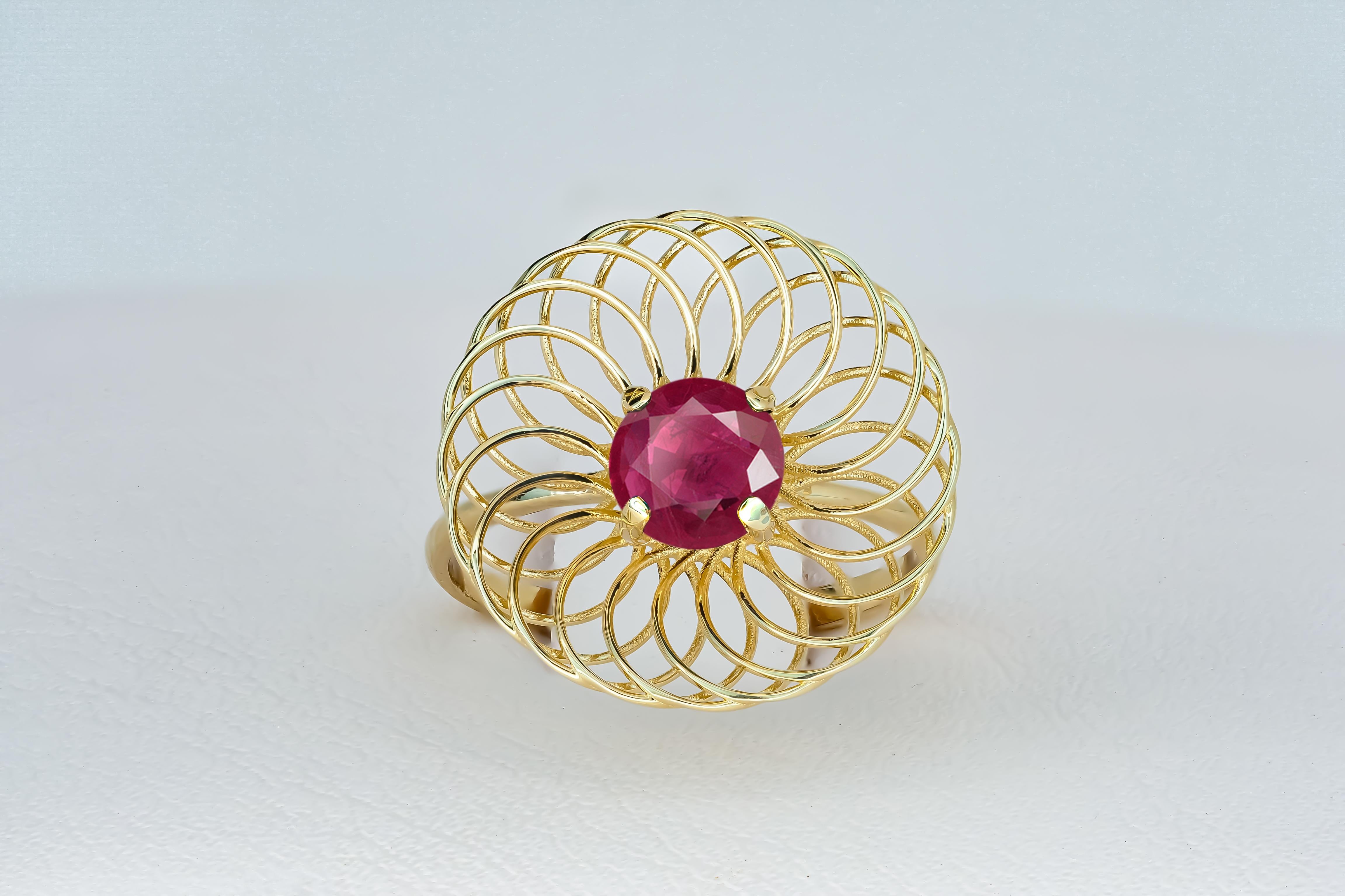 For Sale:  Round Ruby 14k Gold Ring, Ruby Engagement Ring 4