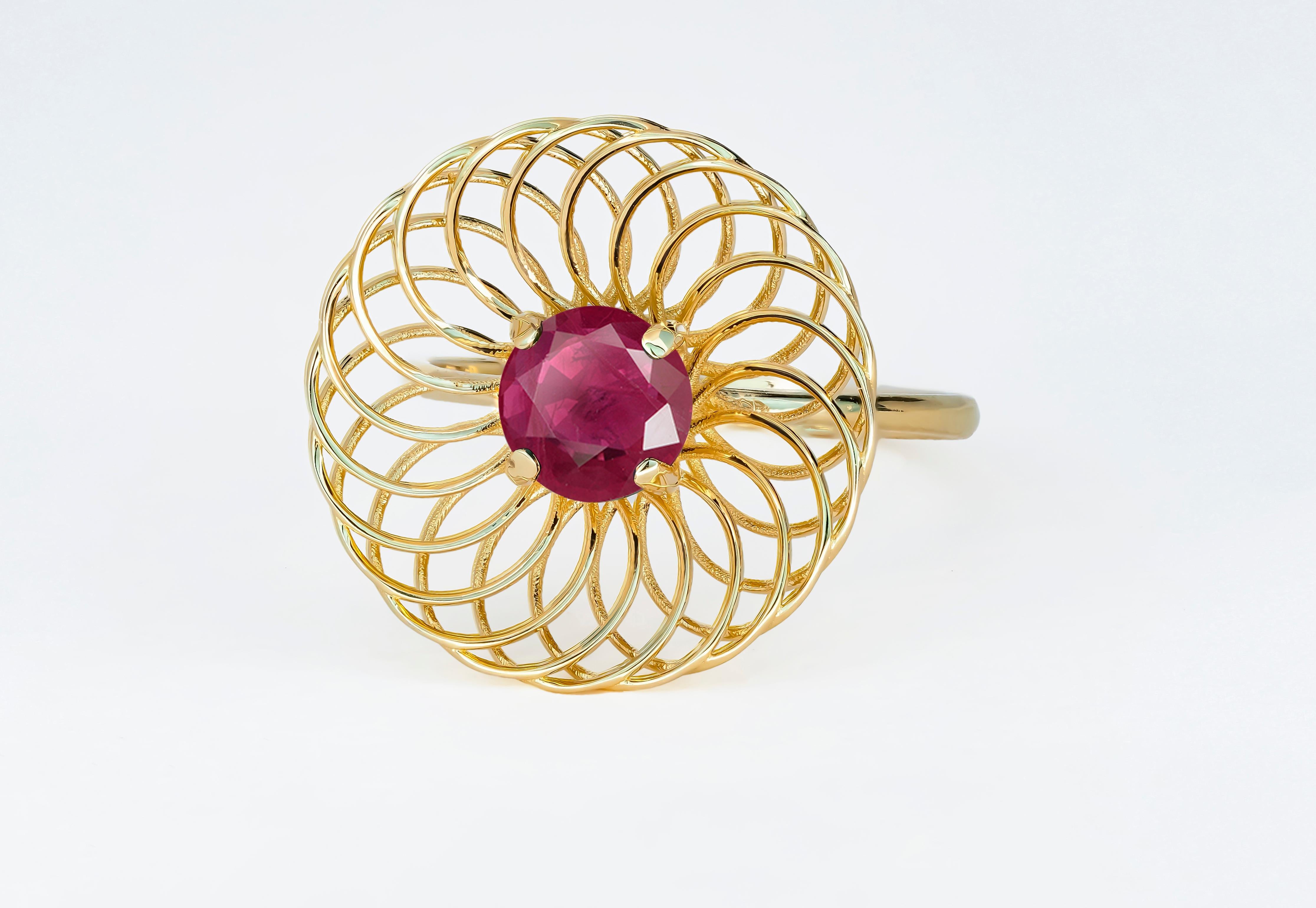 For Sale:  Round Ruby 14k Gold Ring, Ruby Engagement Ring 6