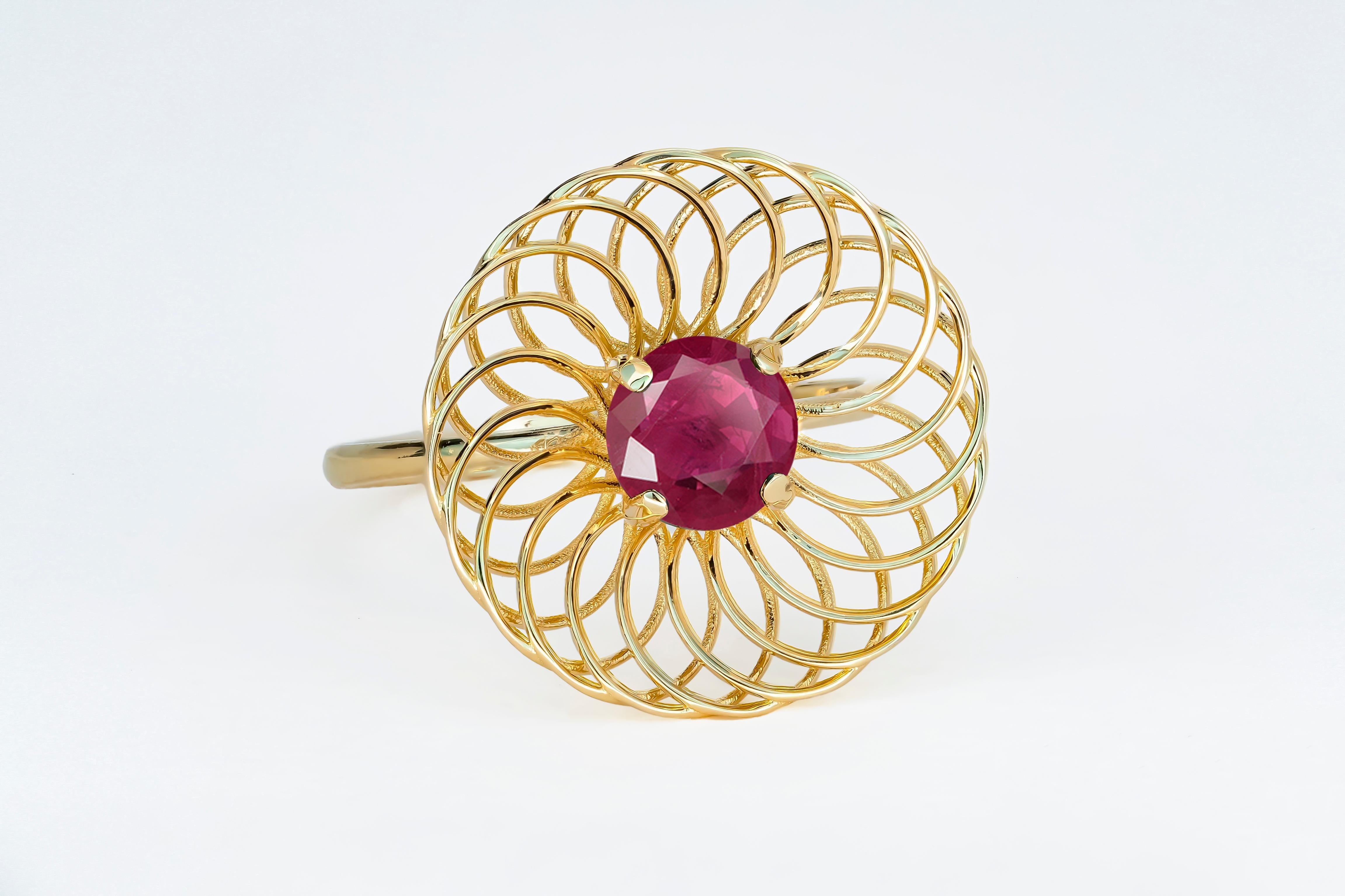For Sale:  Round Ruby 14k Gold Ring, Ruby Engagement Ring 7