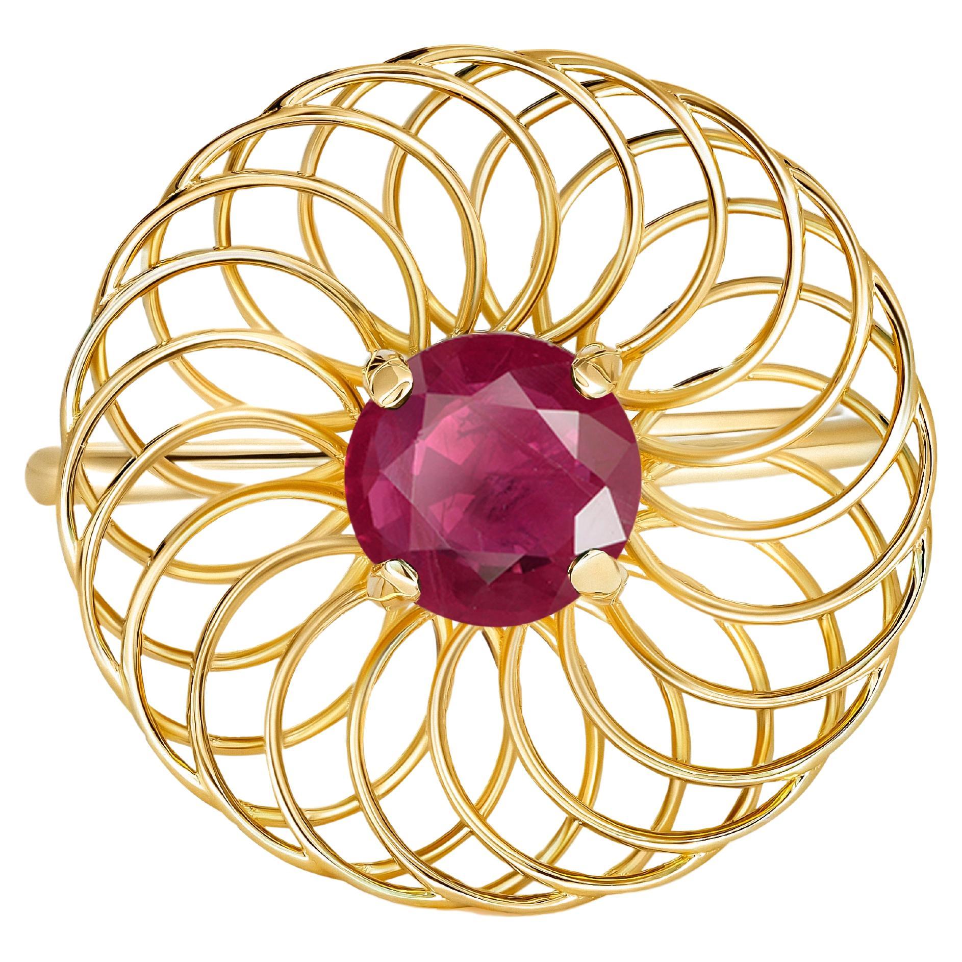 Round Ruby 14k Gold Ring, Ruby Engagement Ring