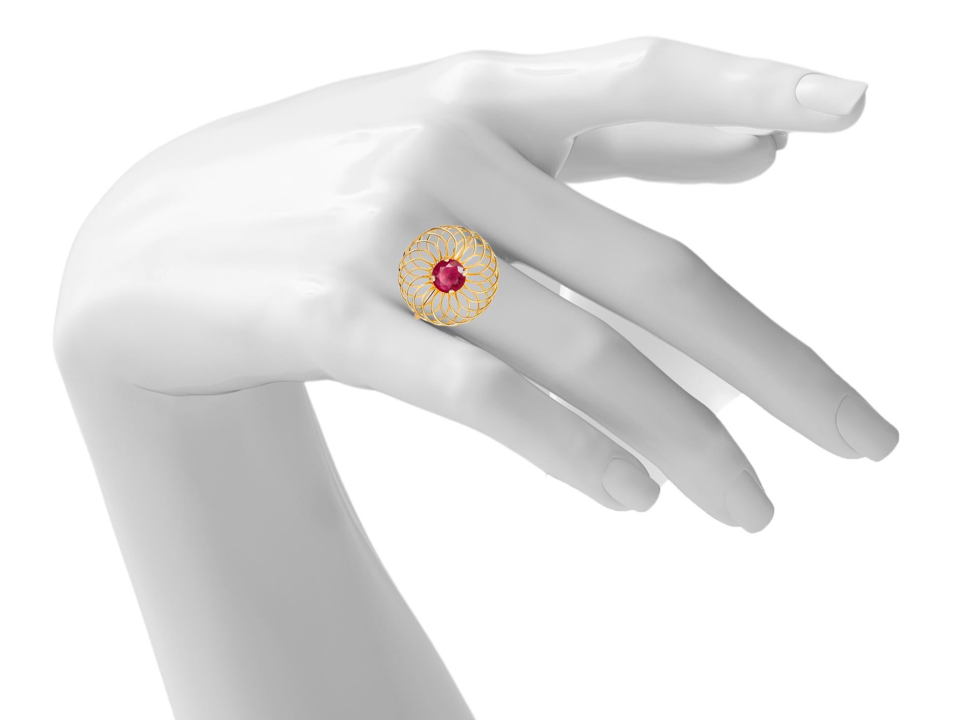 Round ruby 14k gold ring.  For Sale 4