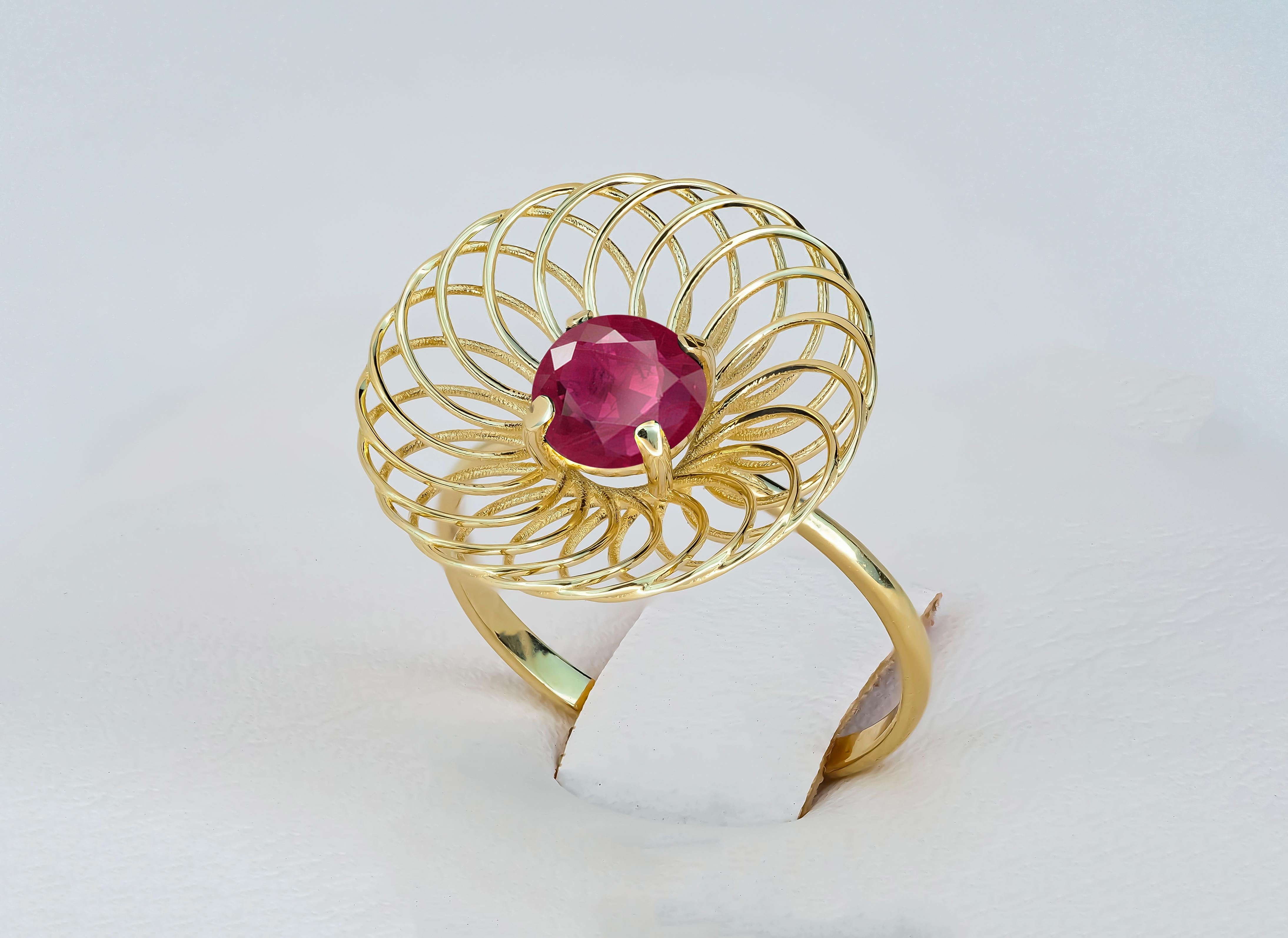 Round Cut Round ruby 14k gold ring.  For Sale