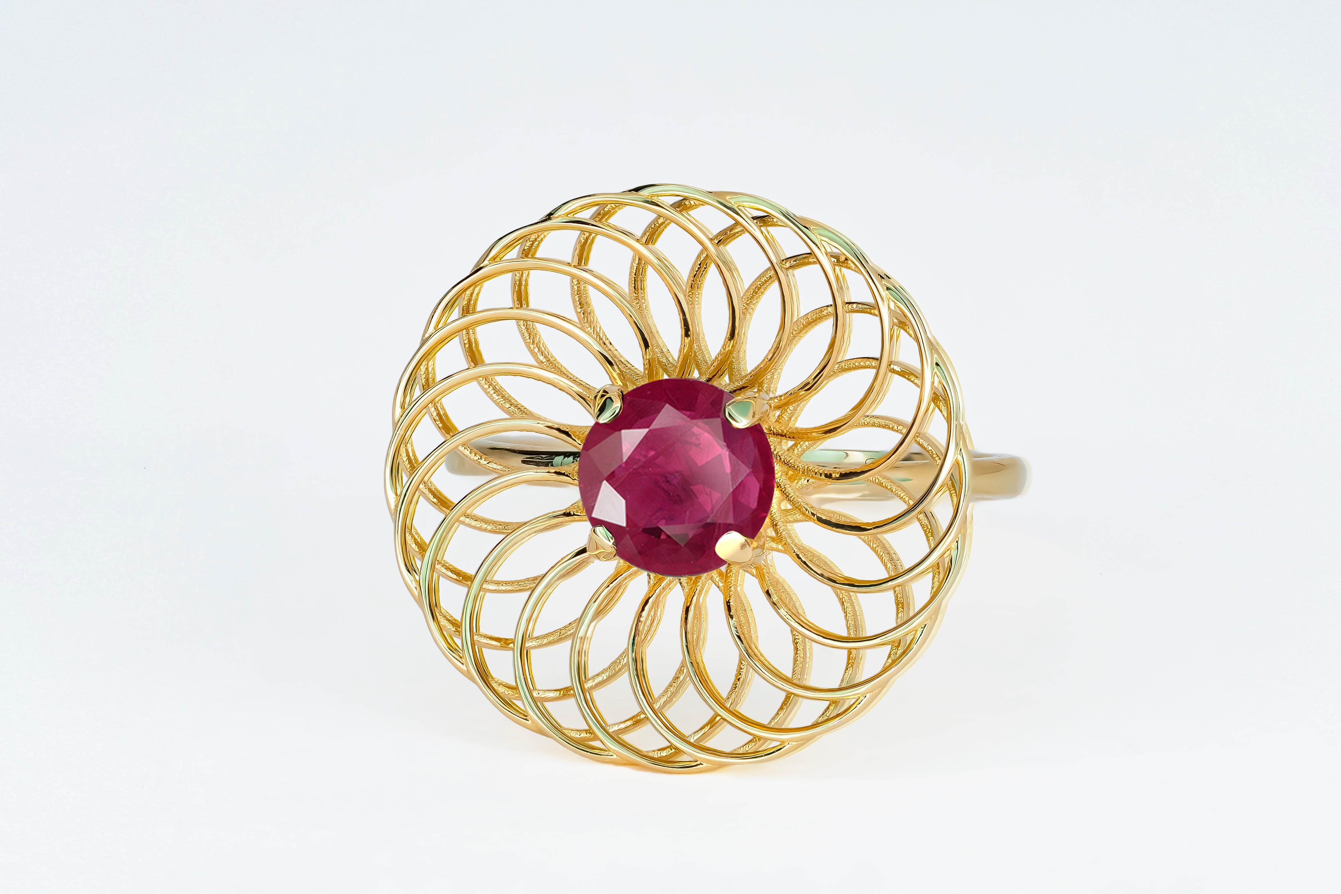 Round ruby 14k gold ring.  For Sale 1