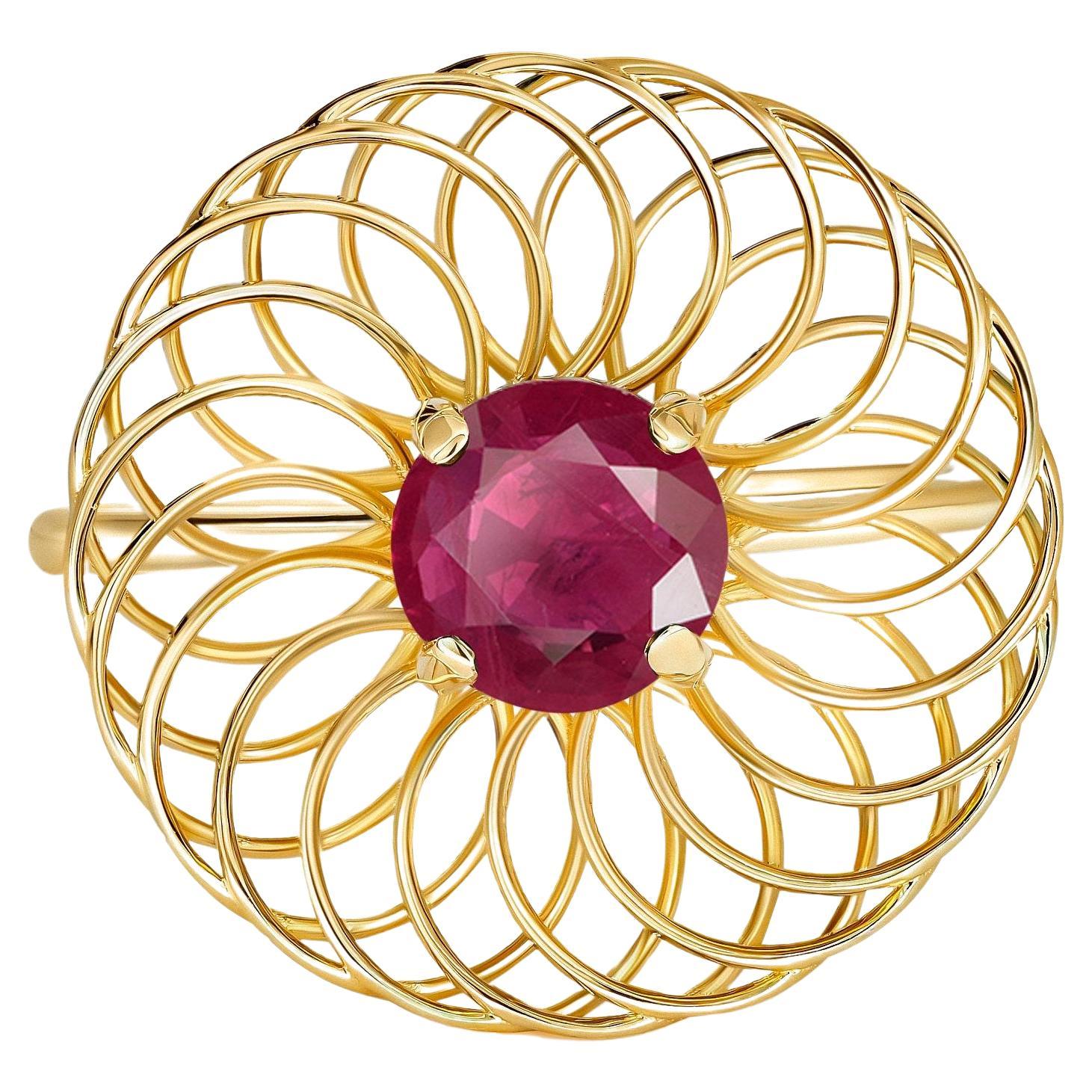 Round ruby 14k gold ring For Sale at 1stDibs