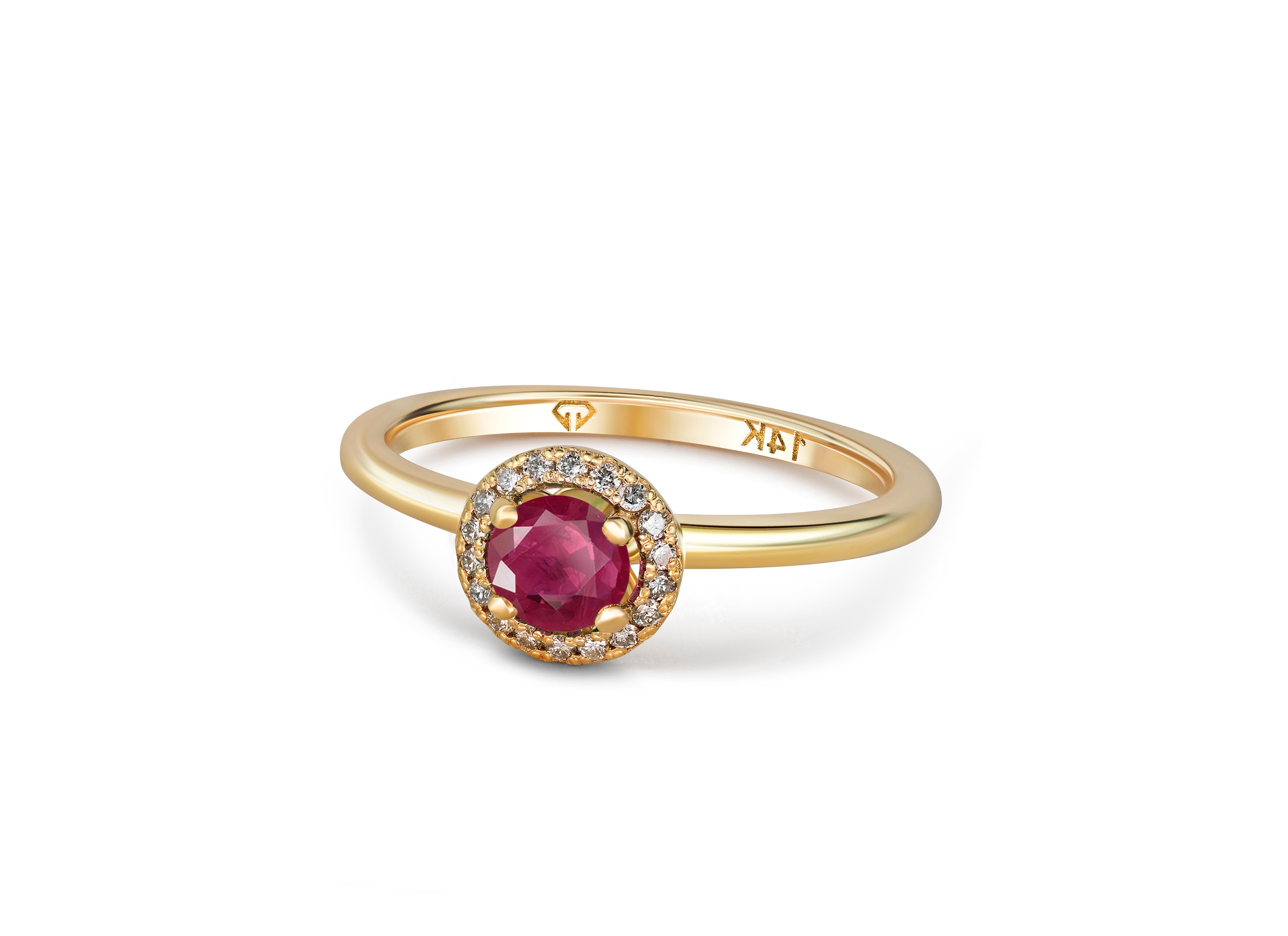 For Sale:  Round Ruby 14k Gold Ring, Ruby Engagement Ring 9