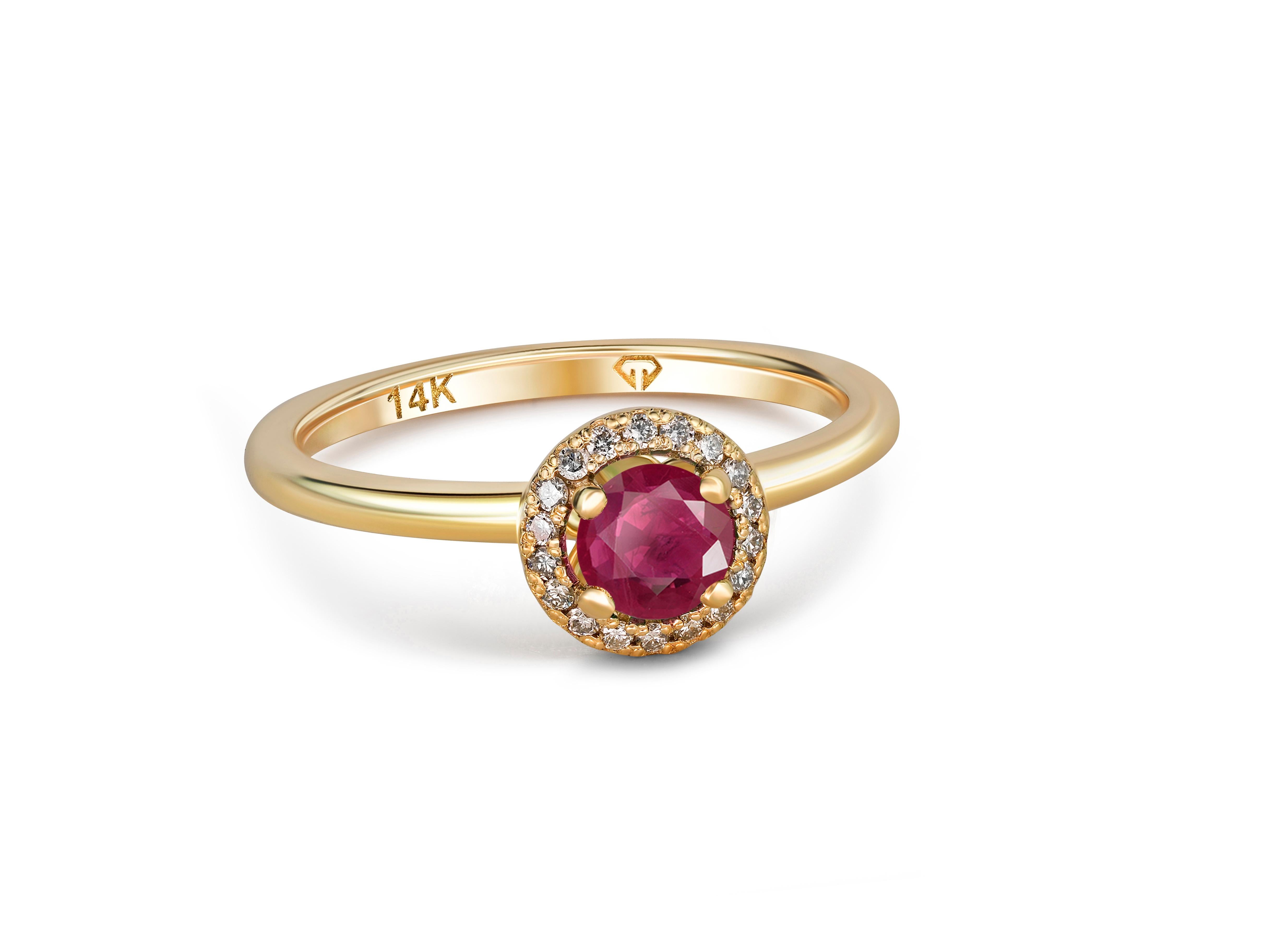 For Sale:  Round Ruby 14k Gold Ring, Ruby Engagement Ring 10