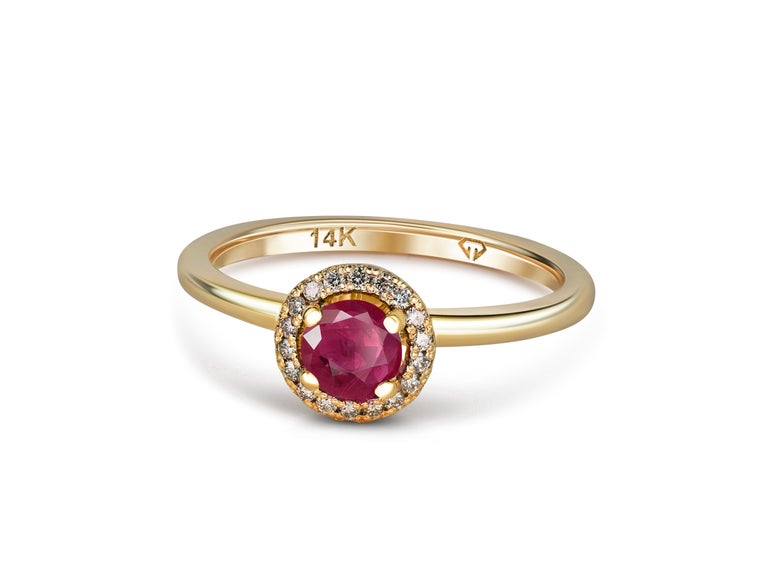 Customizable Round Ruby 14k Gold Ring, Ruby Engagement Ring For Sale at