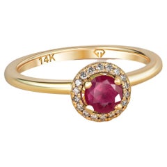 Round Ruby 14k Gold Ring, Ruby Engagement Ring