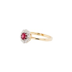 Round Ruby and Diamond Halo 18 Yellow Gold and Platinum Cluster Engagement Ring