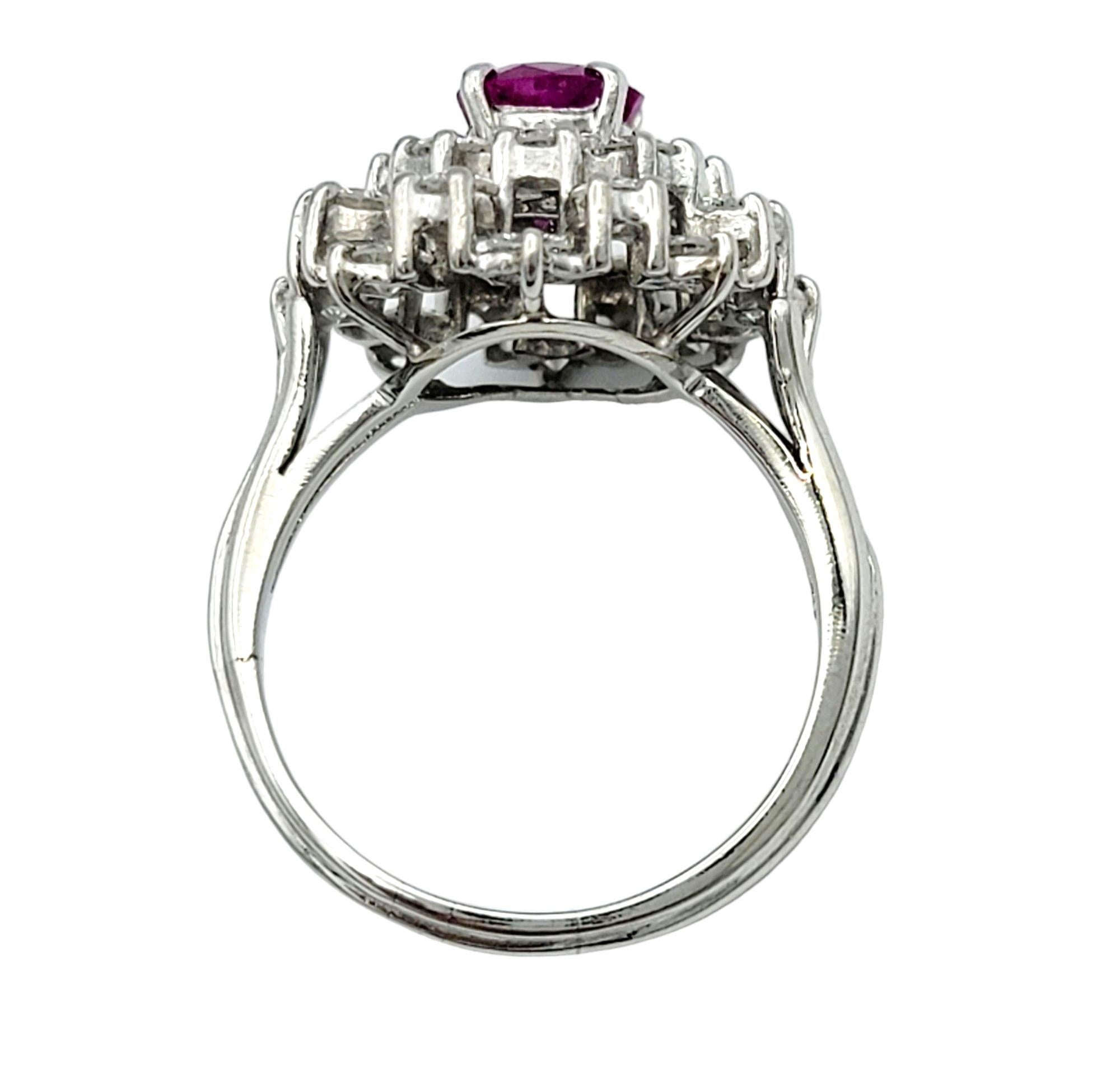 Round Cut Round Ruby and Diamond Stacked Ballerina Clustered Dome Ring Set in Platinum For Sale