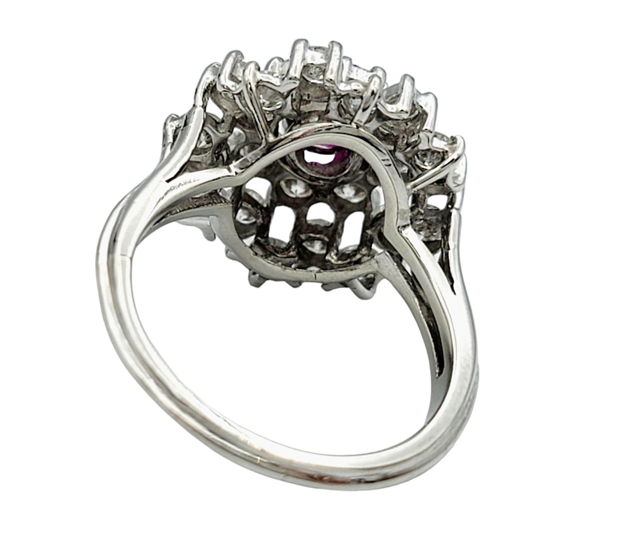 Round Ruby and Diamond Stacked Ballerina Clustered Dome Ring Set in Platinum In Good Condition For Sale In Scottsdale, AZ